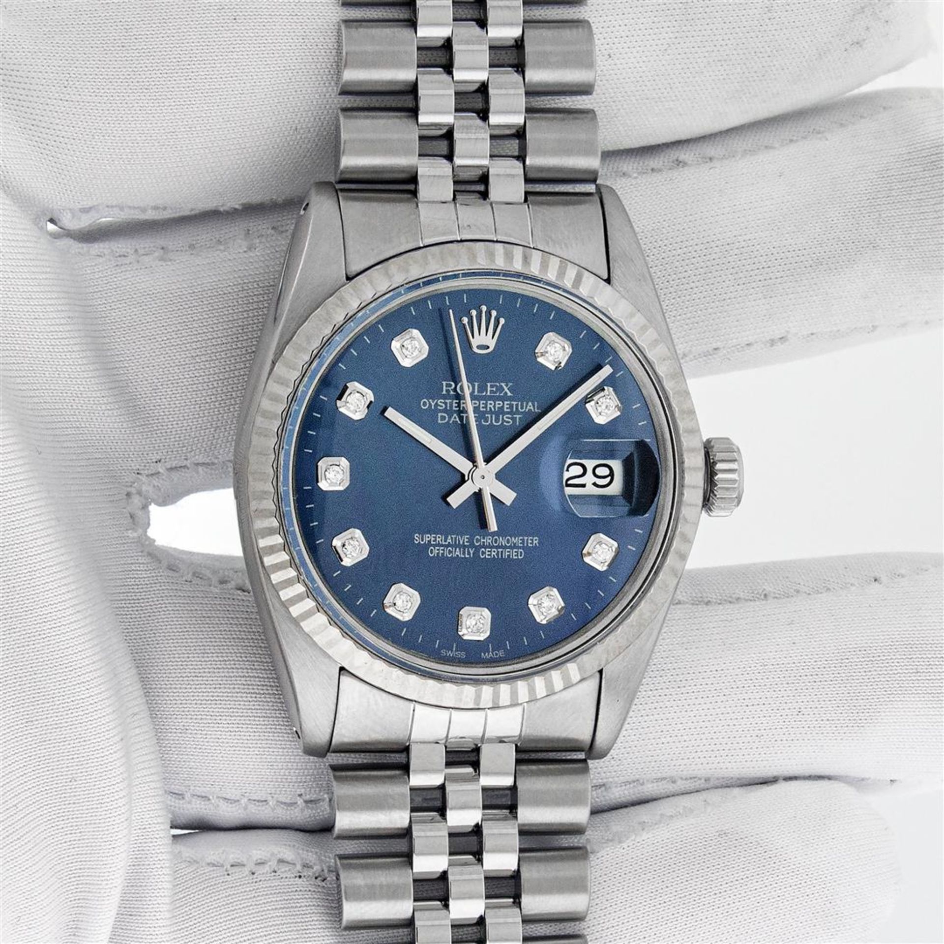Rolex Mens Stainless Steel 36MM Blue Diamond Datejust Oyster Perpetual Wristwatc - Image 3 of 9