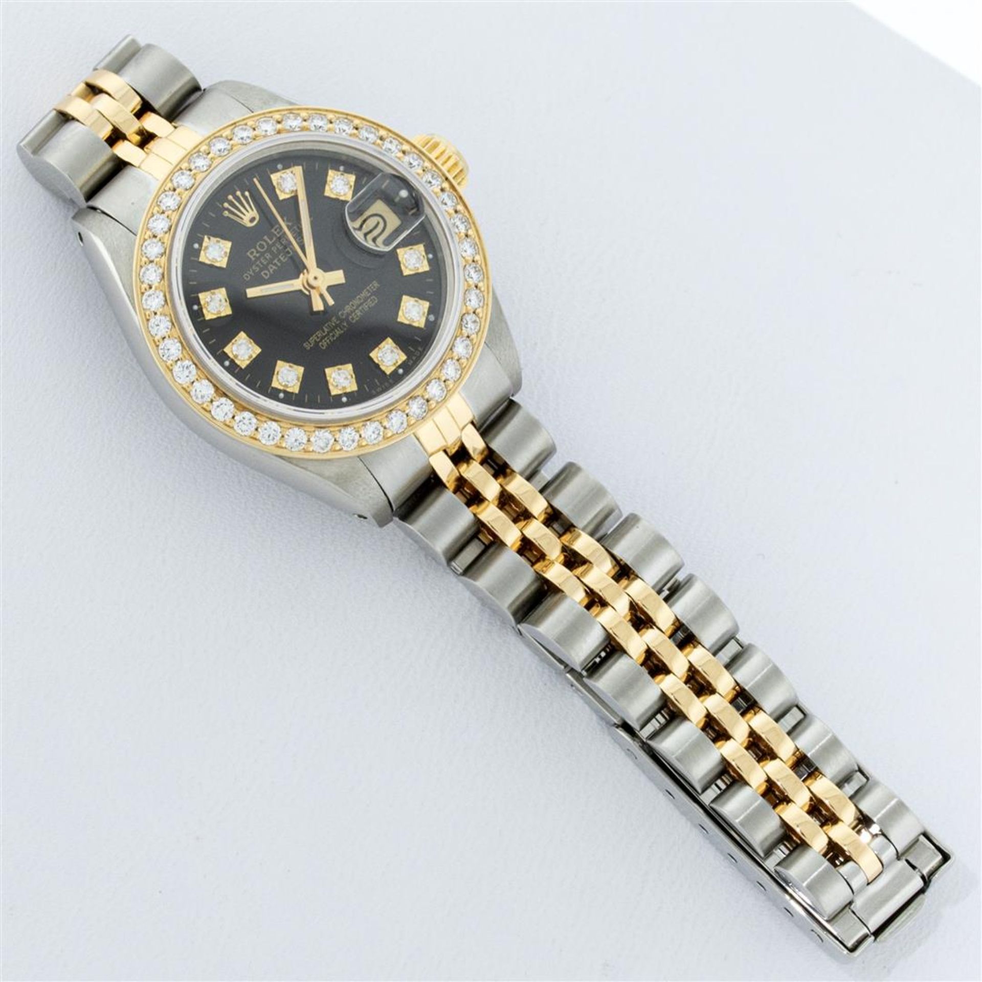 Rolex Ladies 2T 26MM Black Diamond Bezel 1ctw 18K Yellow Gold Datejust Wristwatc - Image 8 of 9