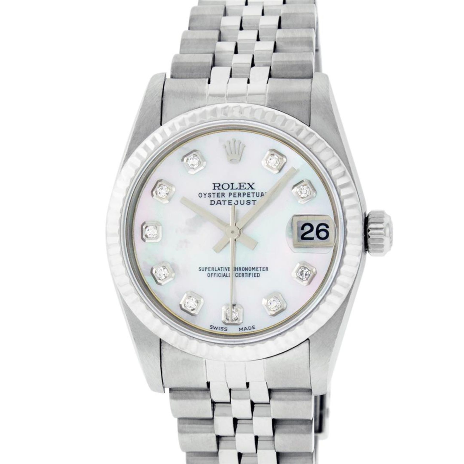 Rolex Womens Midsize Quickset 31mm MOP Diamond Stainless Steel Datejust Wriswatc - Image 2 of 9