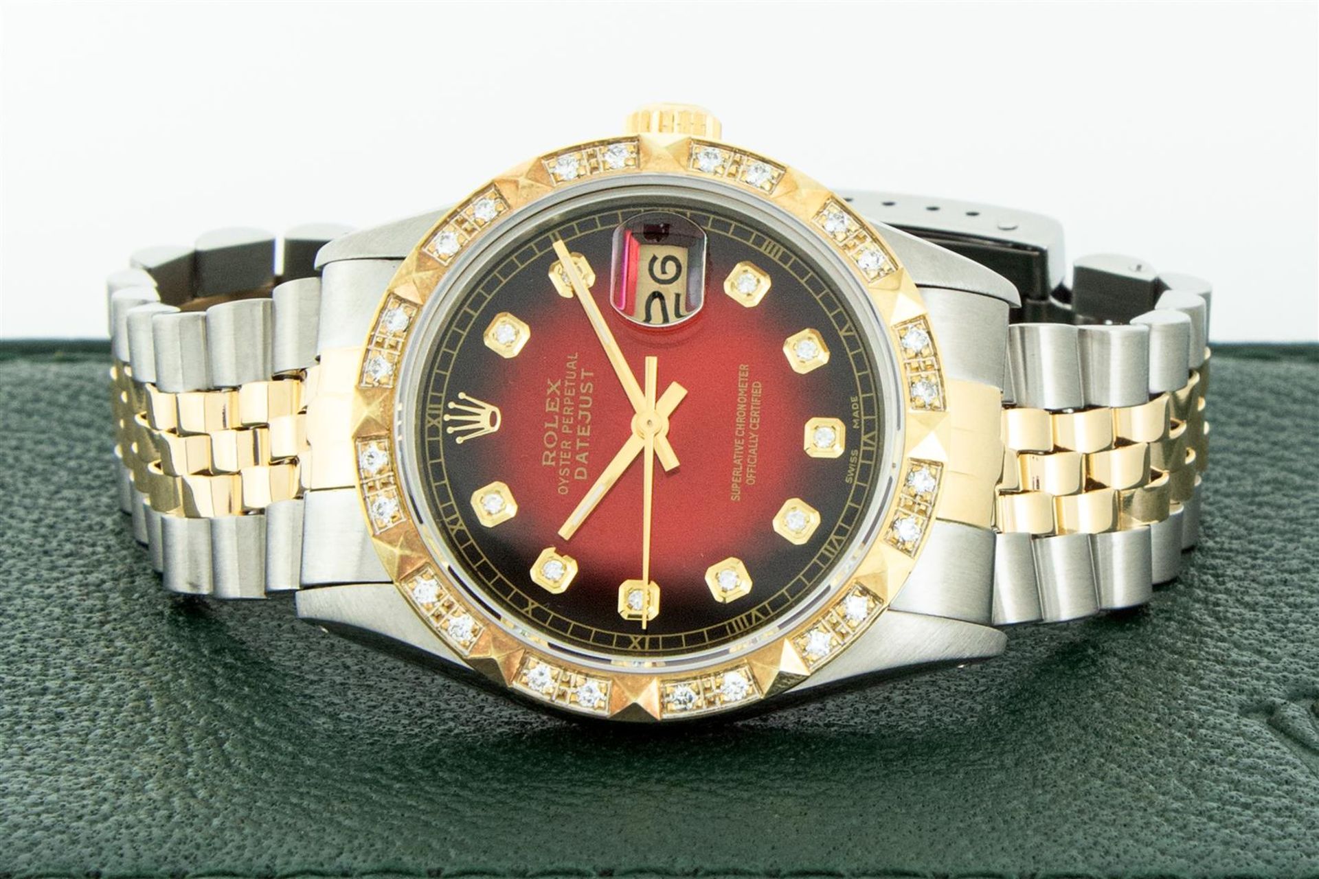 Rolex Mens 2 Tone Red Vignette Pyramid Diamond 36MM Oyster Perpetual Datejust Wi - Image 9 of 9