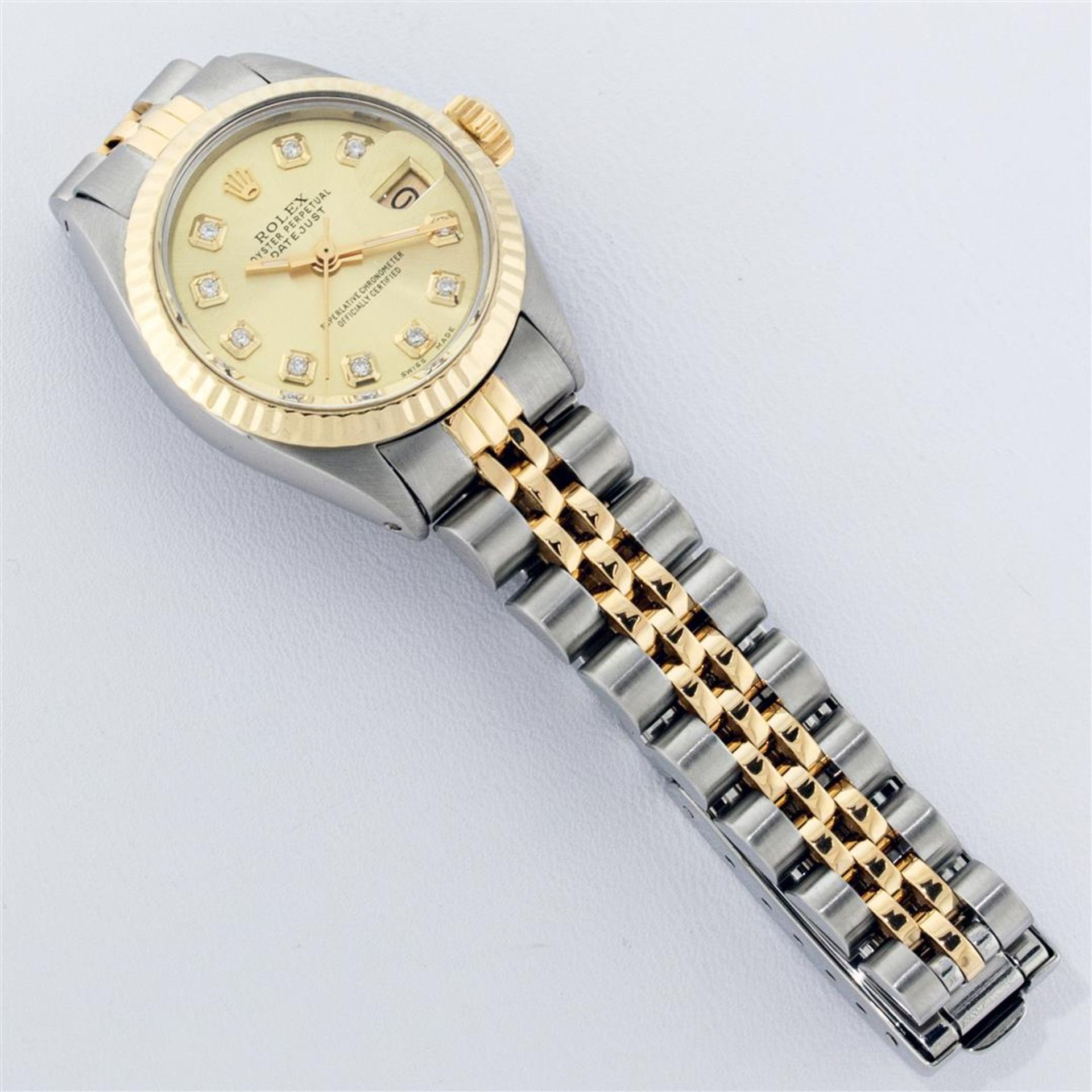 Rolex Ladies 2 Tone Champagne Diamond 26MM Oyster Perpetual Datejust Wristwatch - Image 7 of 9