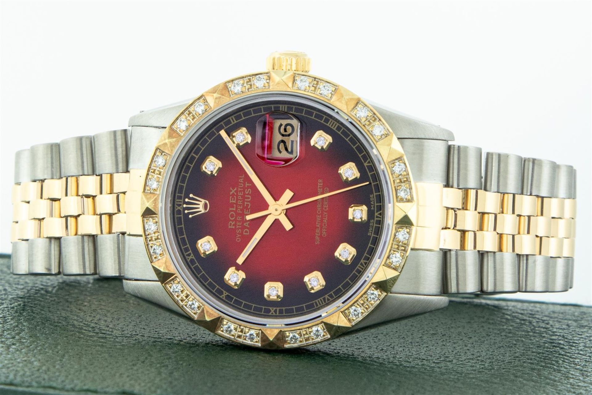 Rolex Mens 2 Tone Red Vignette Pyramid Diamond 36MM Oyster Perpetual Datejust Wi - Image 6 of 9