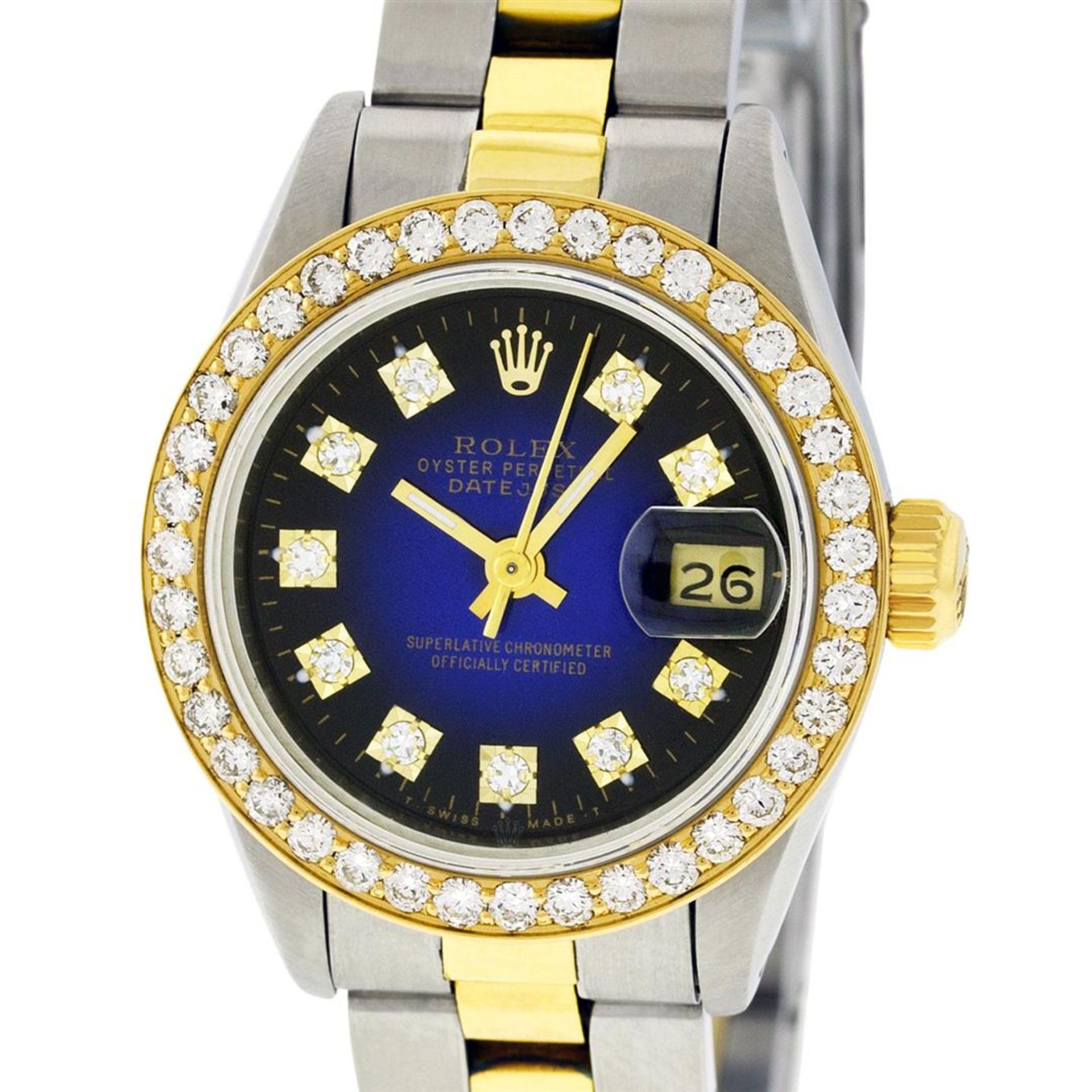 Rolex Ladies 2 Tone Blue Vignette VS Diamond Oyster Datejust Wristwatch
