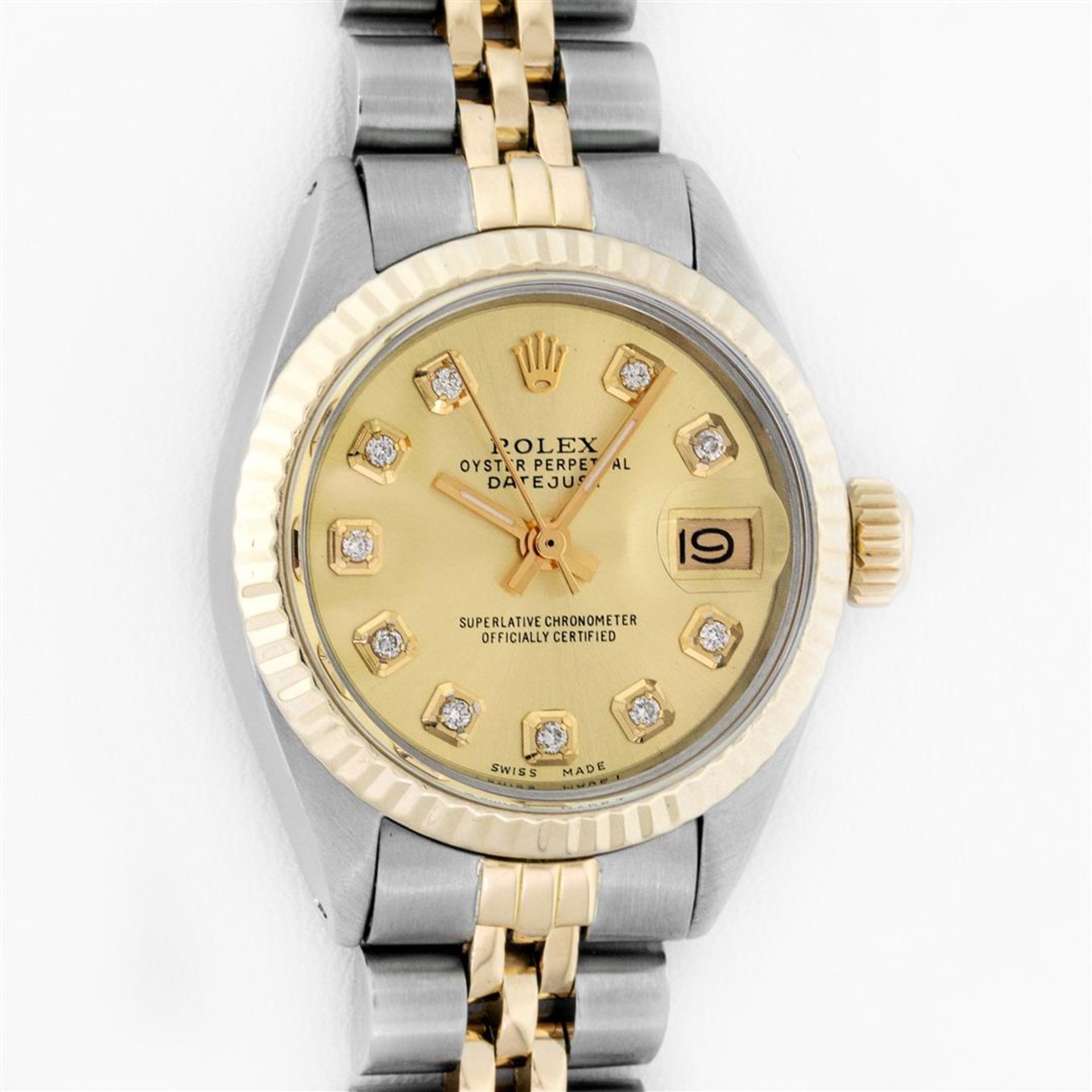 Rolex Ladies 2 Tone Champagne Diamond 26MM Oyster Perpetual Datejust Wristwatch