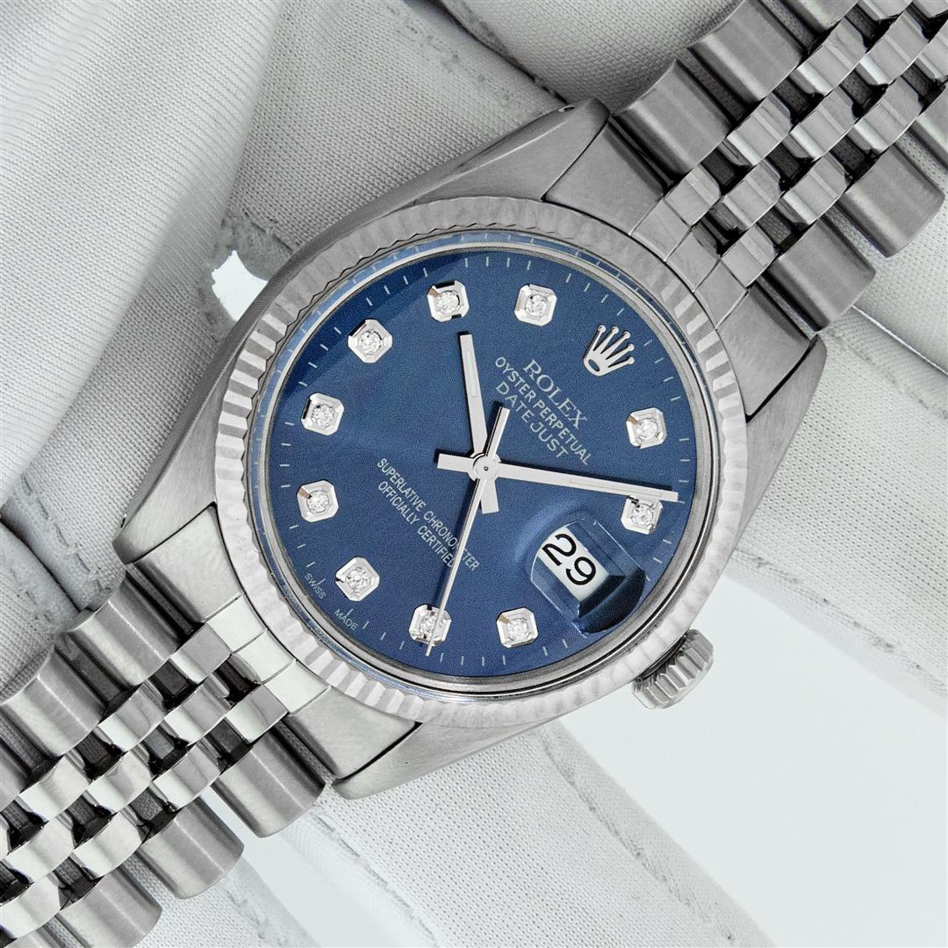 Rolex Mens Stainless Steel 36MM Blue Diamond Datejust Oyster Perpetual Wristwatc - Image 2 of 9