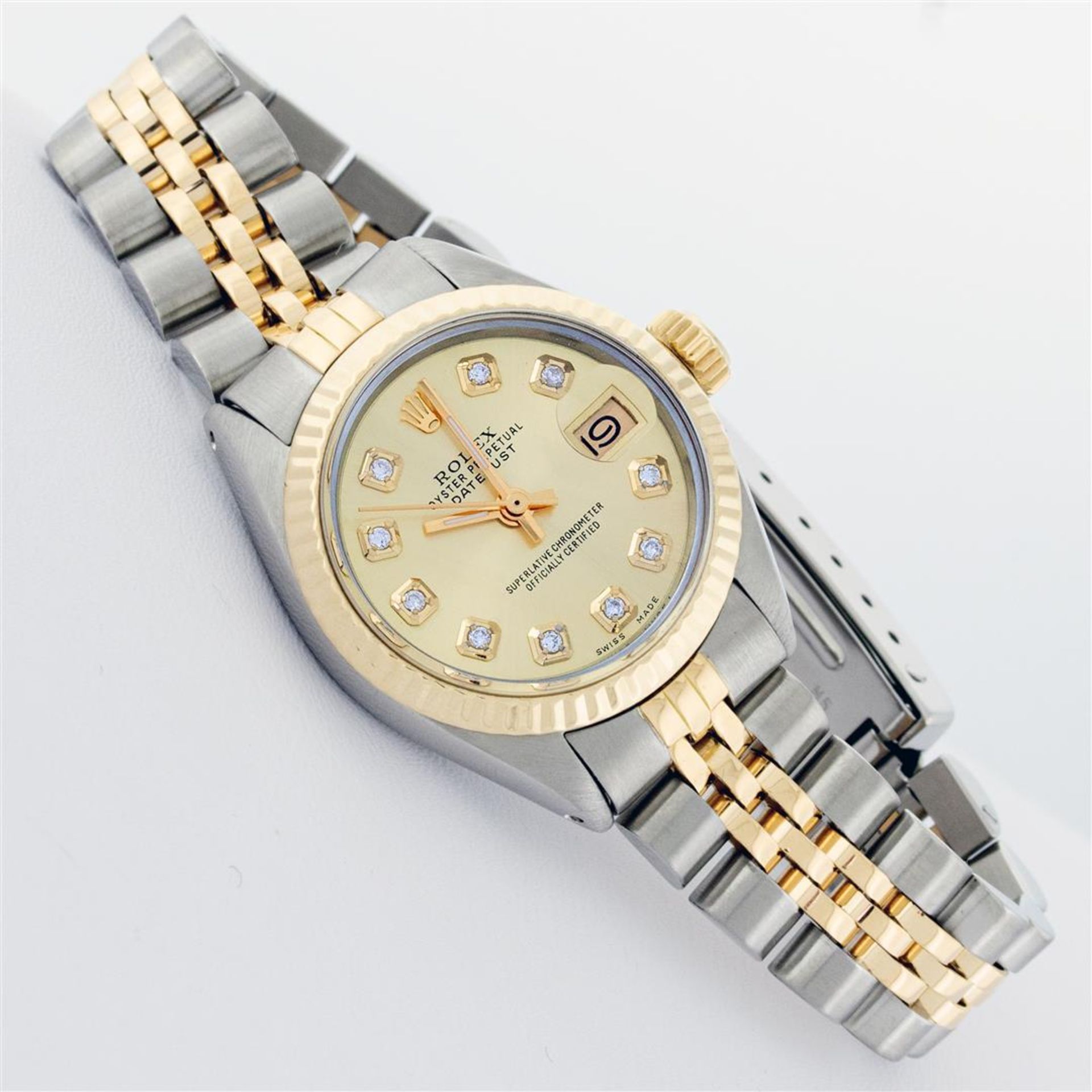 Rolex Ladies 2 Tone Champagne Diamond 26MM Oyster Perpetual Datejust Wristwatch - Image 3 of 9