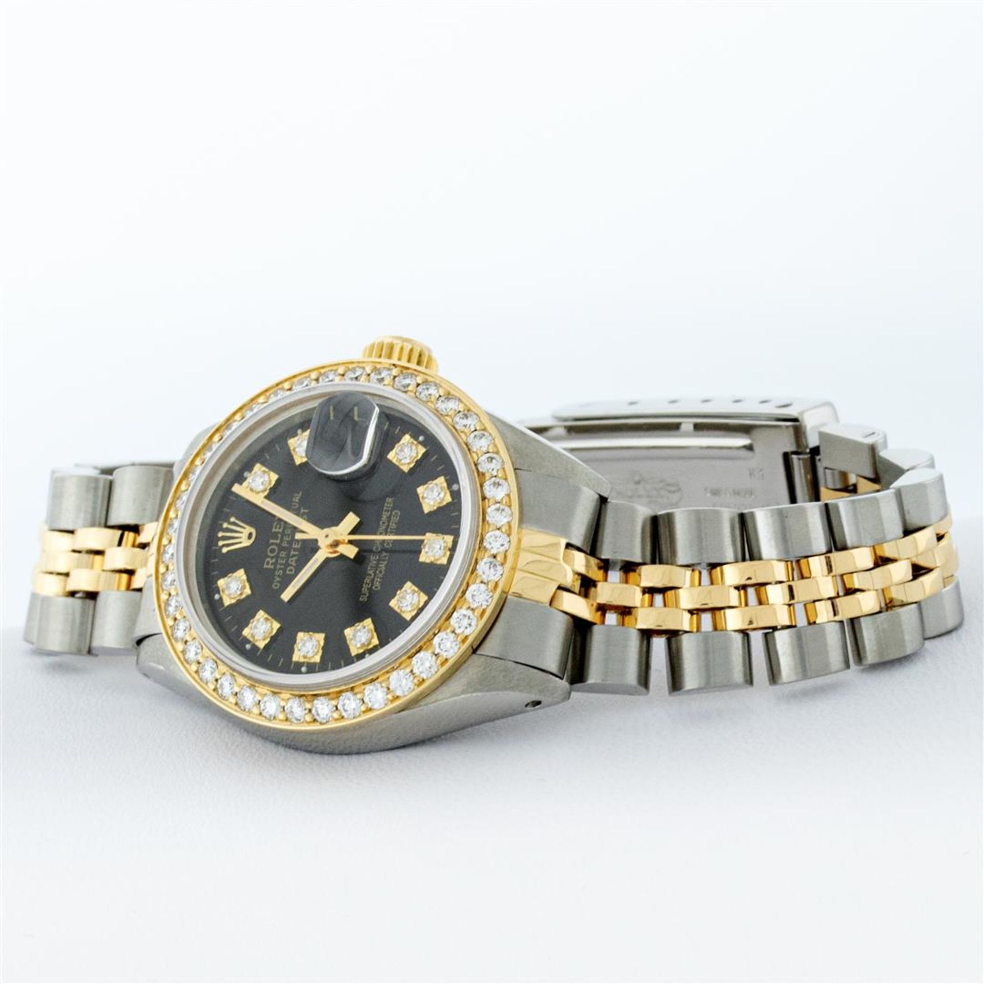 Rolex Ladies 2T 26MM Black Diamond Bezel 1ctw 18K Yellow Gold Datejust Wristwatc - Image 5 of 9