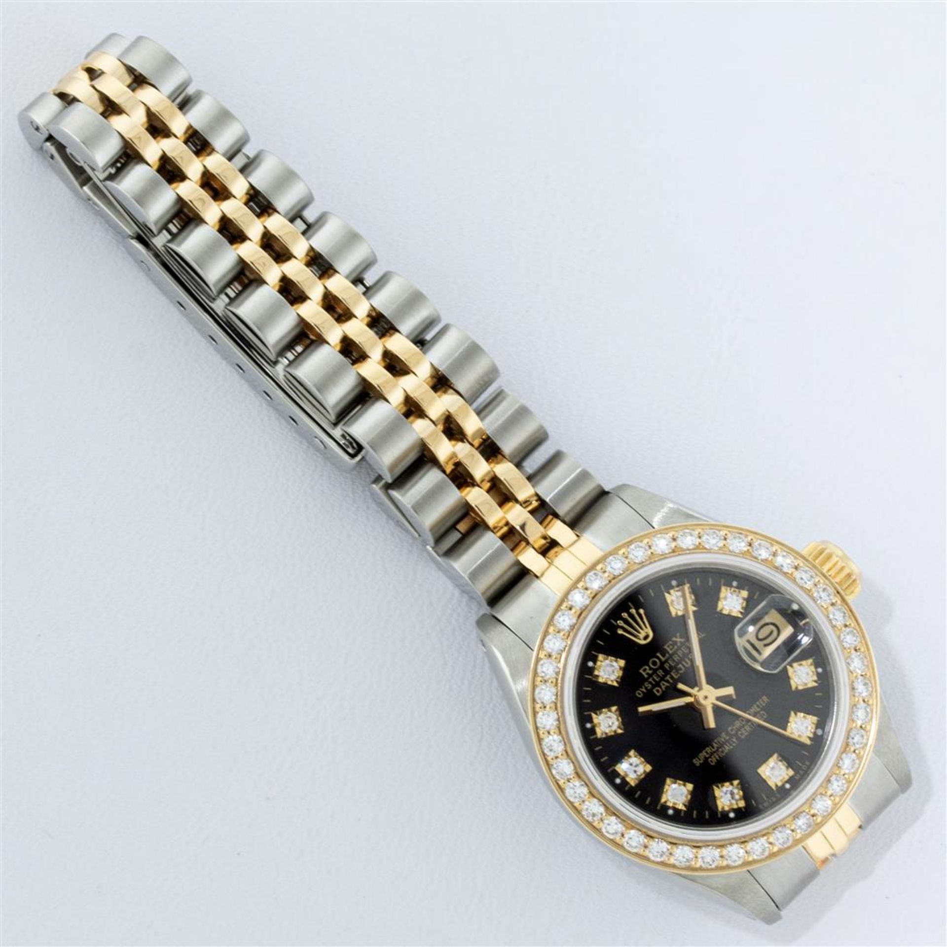 Rolex Ladies 2T 26MM Black Diamond Bezel 1ctw 18K Yellow Gold Datejust Wristwatc - Image 9 of 9