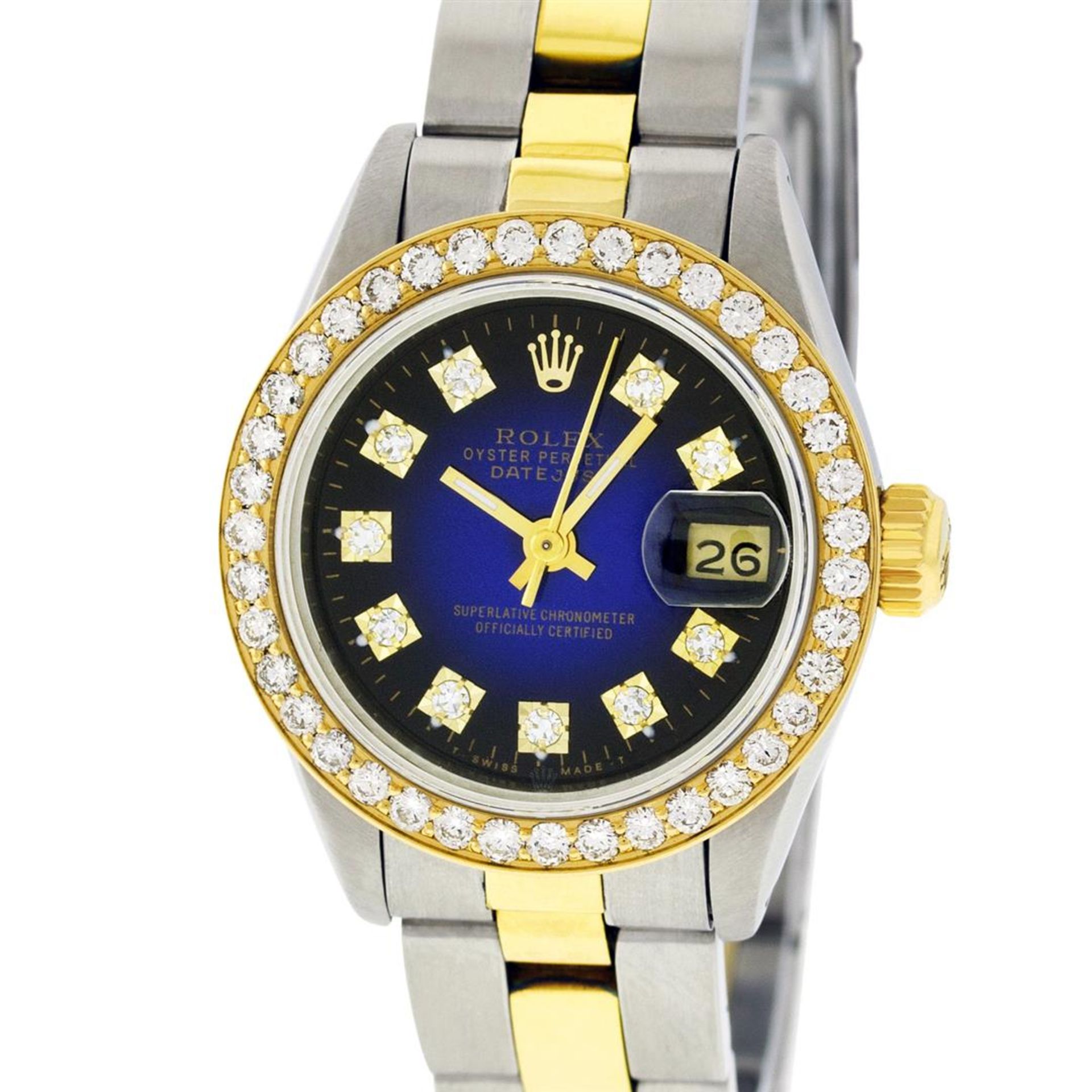 Rolex Ladies 2 Tone Blue Vignette VS Diamond Oyster Datejust Wristwatch - Image 3 of 9