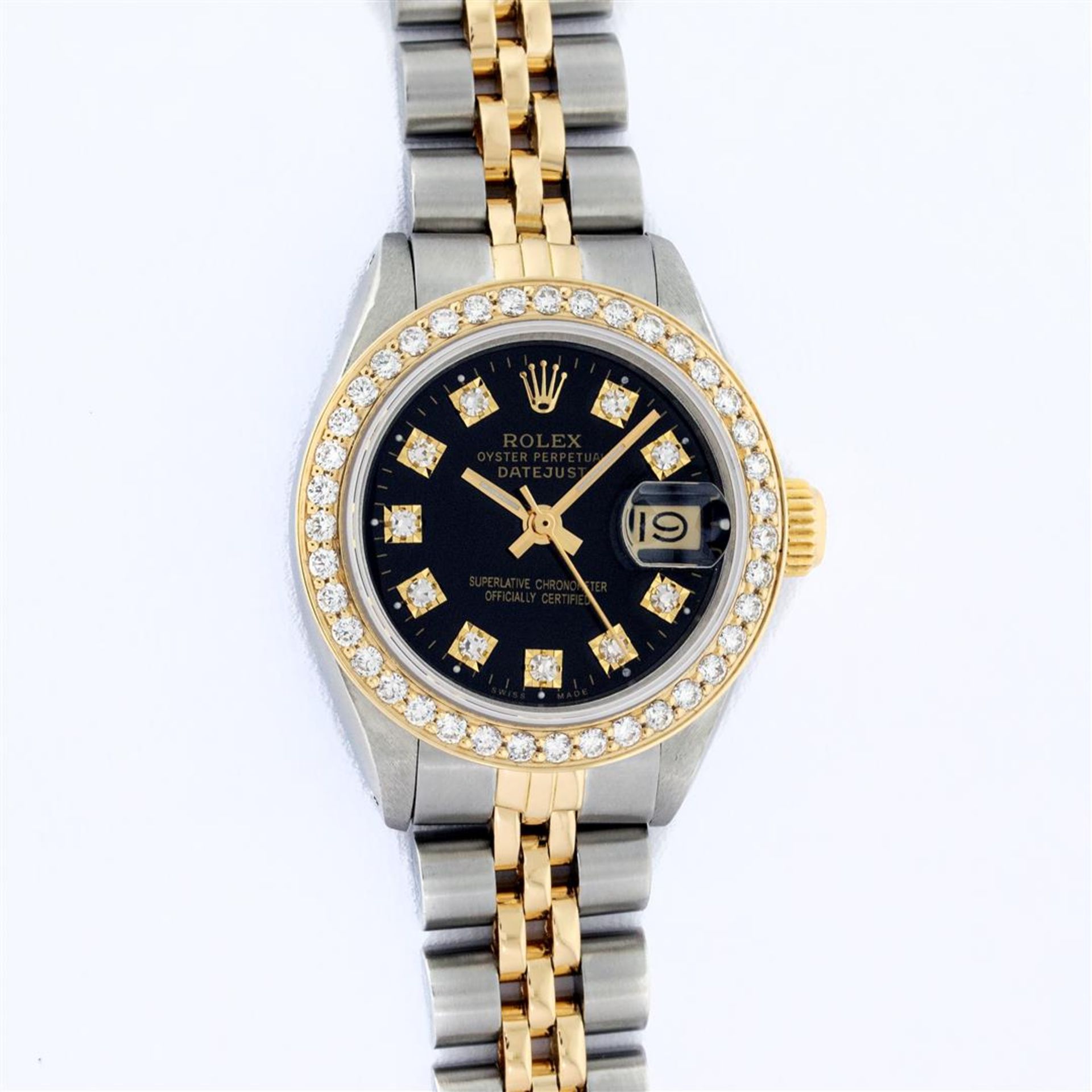 Rolex Ladies 2T 26MM Black Diamond Bezel 1ctw 18K Yellow Gold Datejust Wristwatc - Image 2 of 9
