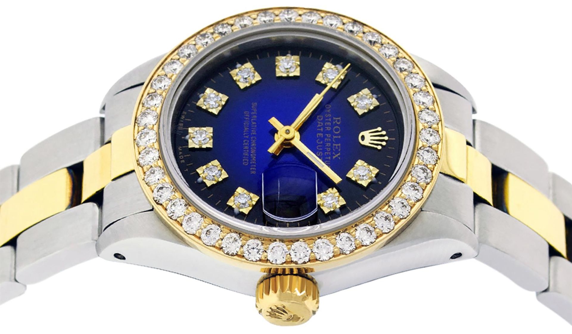 Rolex Ladies 2 Tone Blue Vignette VS Diamond Oyster Datejust Wristwatch - Image 4 of 9