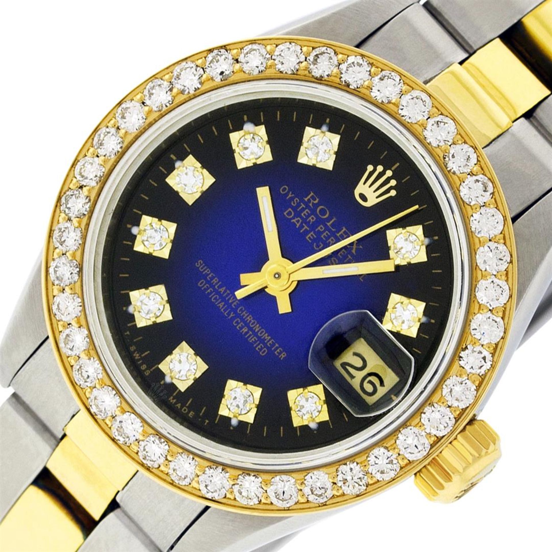 Rolex Ladies 2 Tone Blue Vignette VS Diamond Oyster Datejust Wristwatch - Image 2 of 9