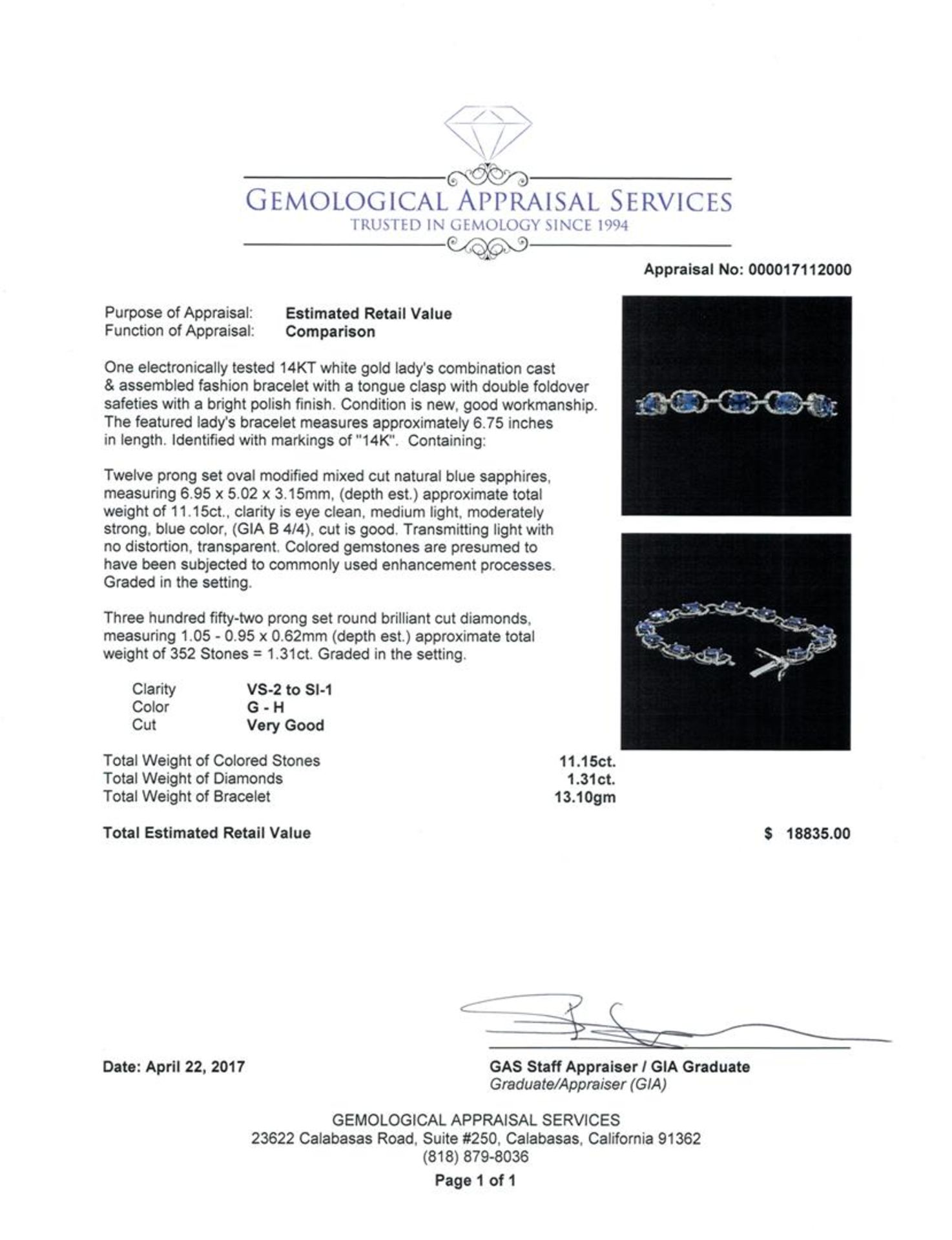 12.46 ctw Oval Mixed Blue Sapphire And Round Brilliant Cut Diamond Bracelet - 14 - Image 5 of 5