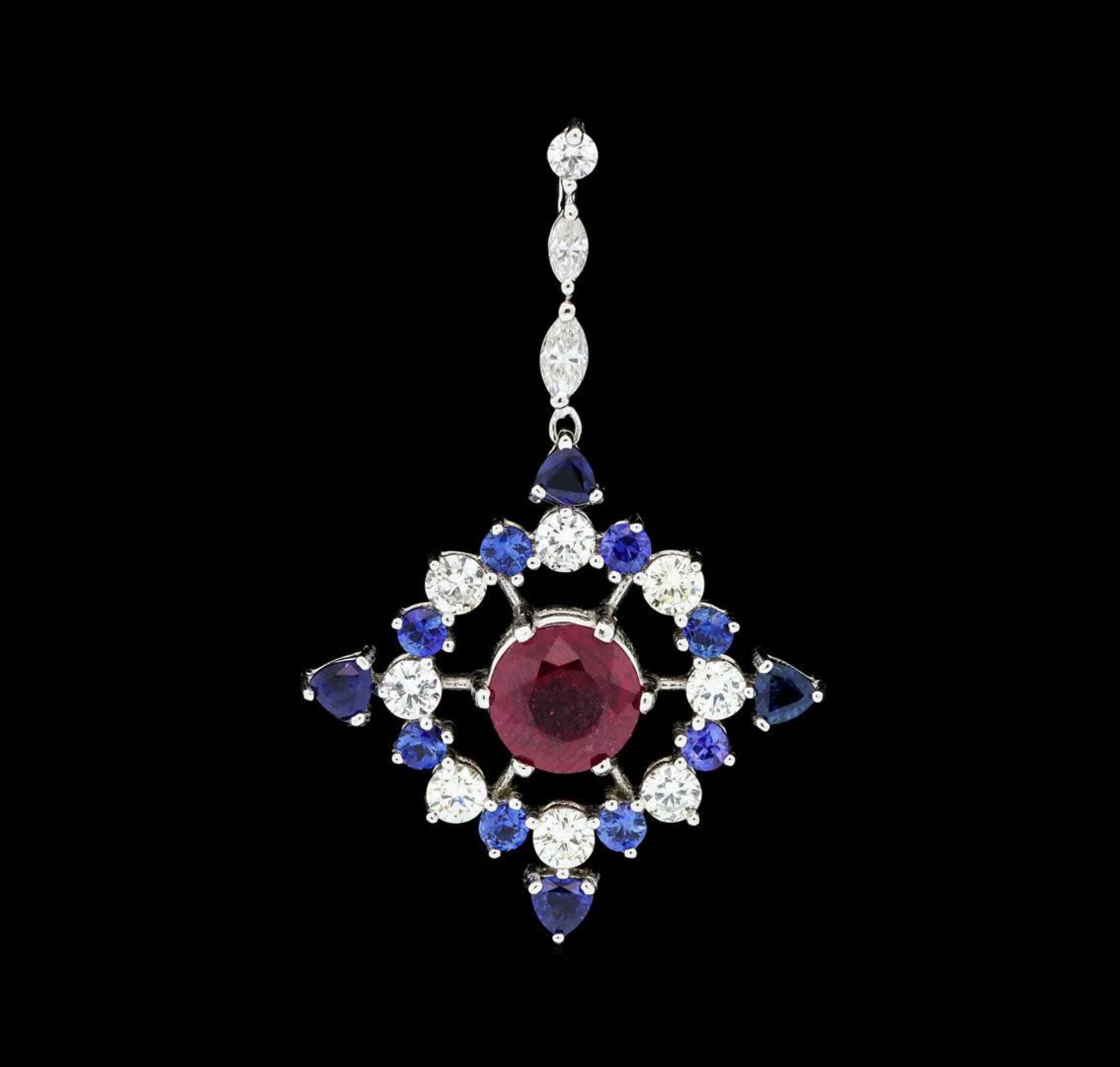 2.22 ct Ruby, Sapphire and Diamond Pendant - 14KT White Gold