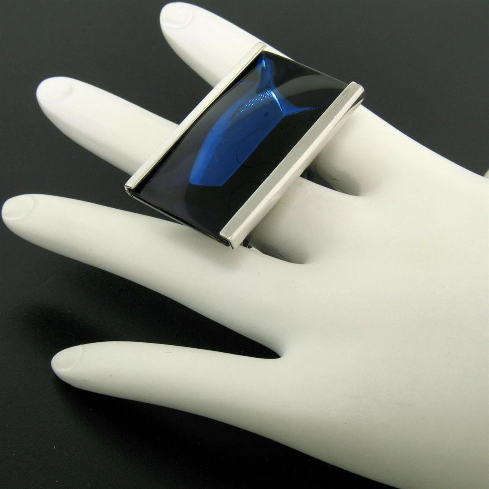 Baccarat Sterling Silver Wide Louxor Blue Mordore Crystal Ring - Image 3 of 5