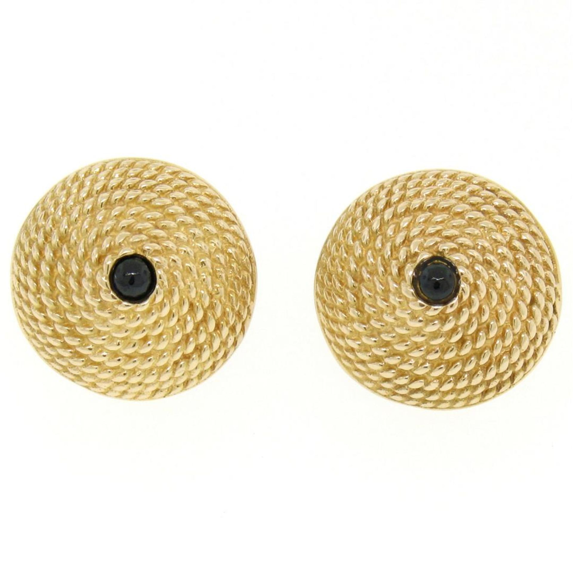 Vintage 14k Yellow Gold Cabochon Sapphire Twisted Wire Cone Shaped Stud Earrings - Image 2 of 7