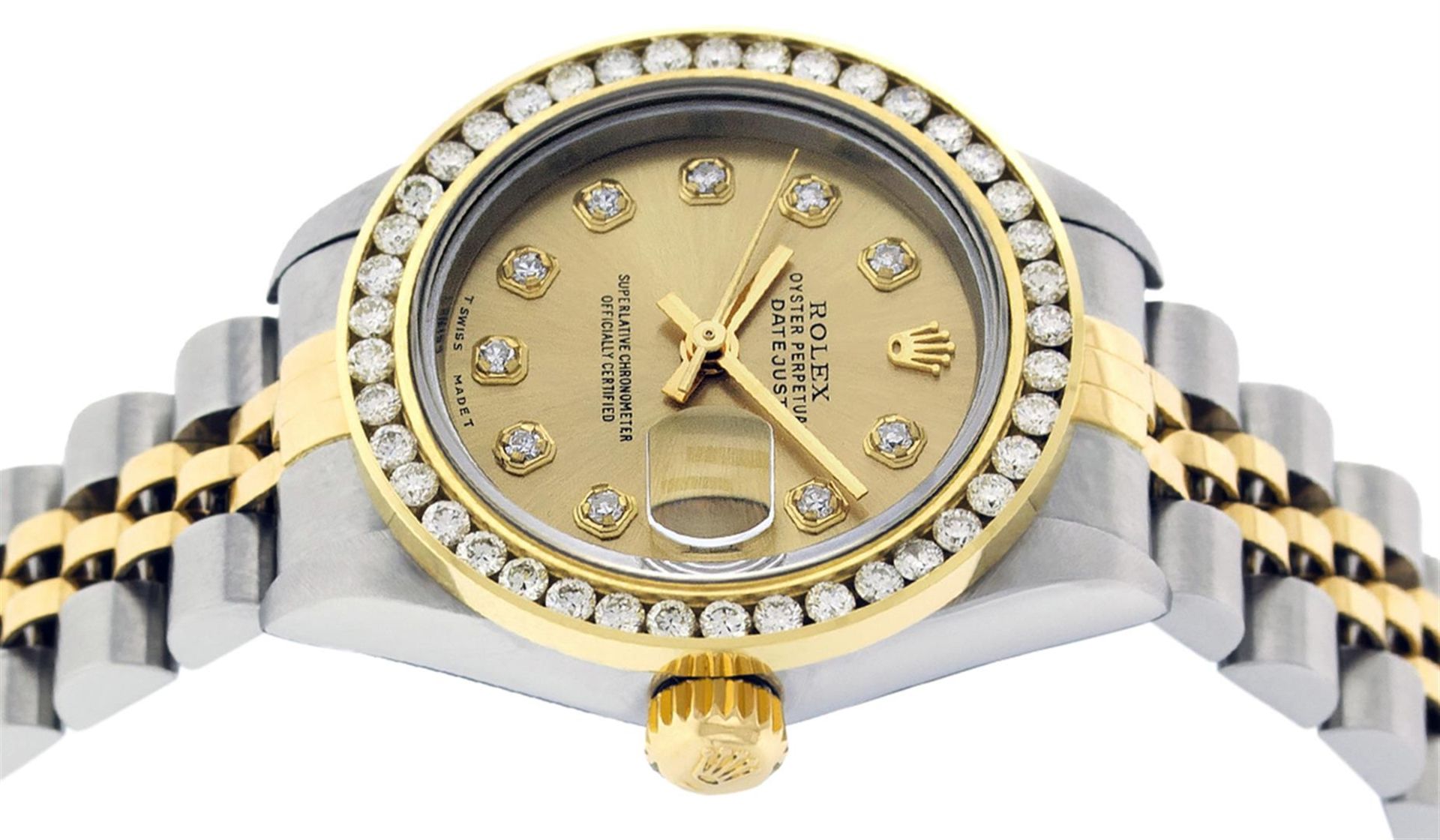 Rolex Ladies Quickset 2 Tone Champagne Channel Diamond Datejust Wristwatch - Image 3 of 9