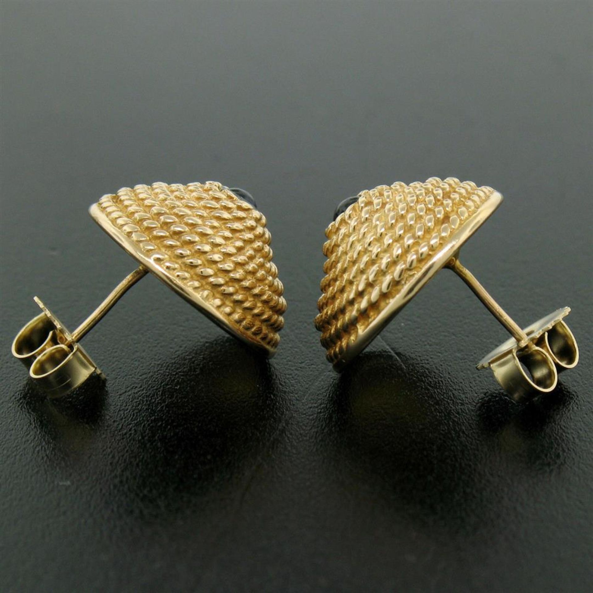 Vintage 14k Yellow Gold Cabochon Sapphire Twisted Wire Cone Shaped Stud Earrings - Image 6 of 7