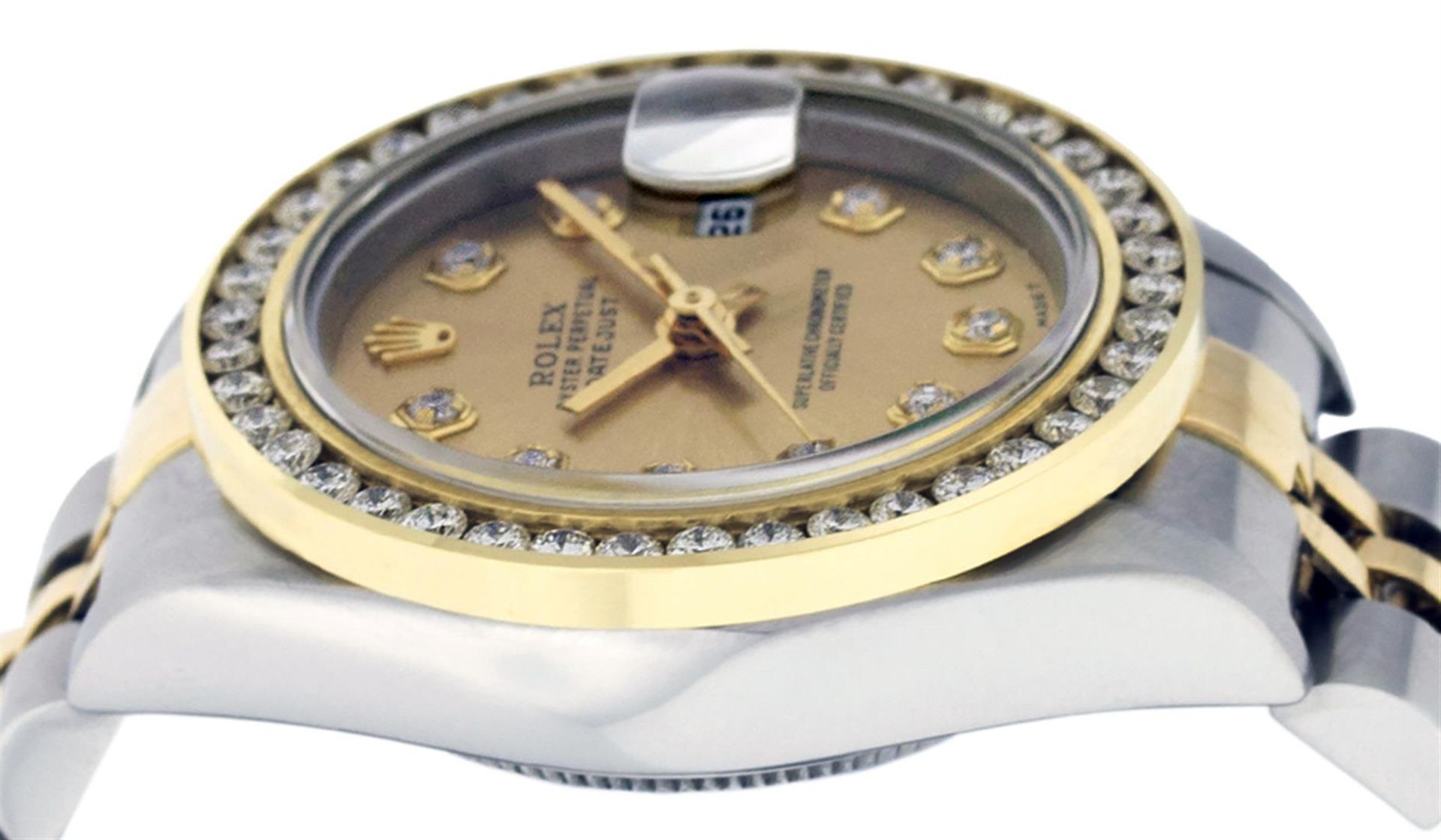 Rolex Ladies Quickset 2 Tone Champagne Channel Diamond Datejust Wristwatch - Image 4 of 9