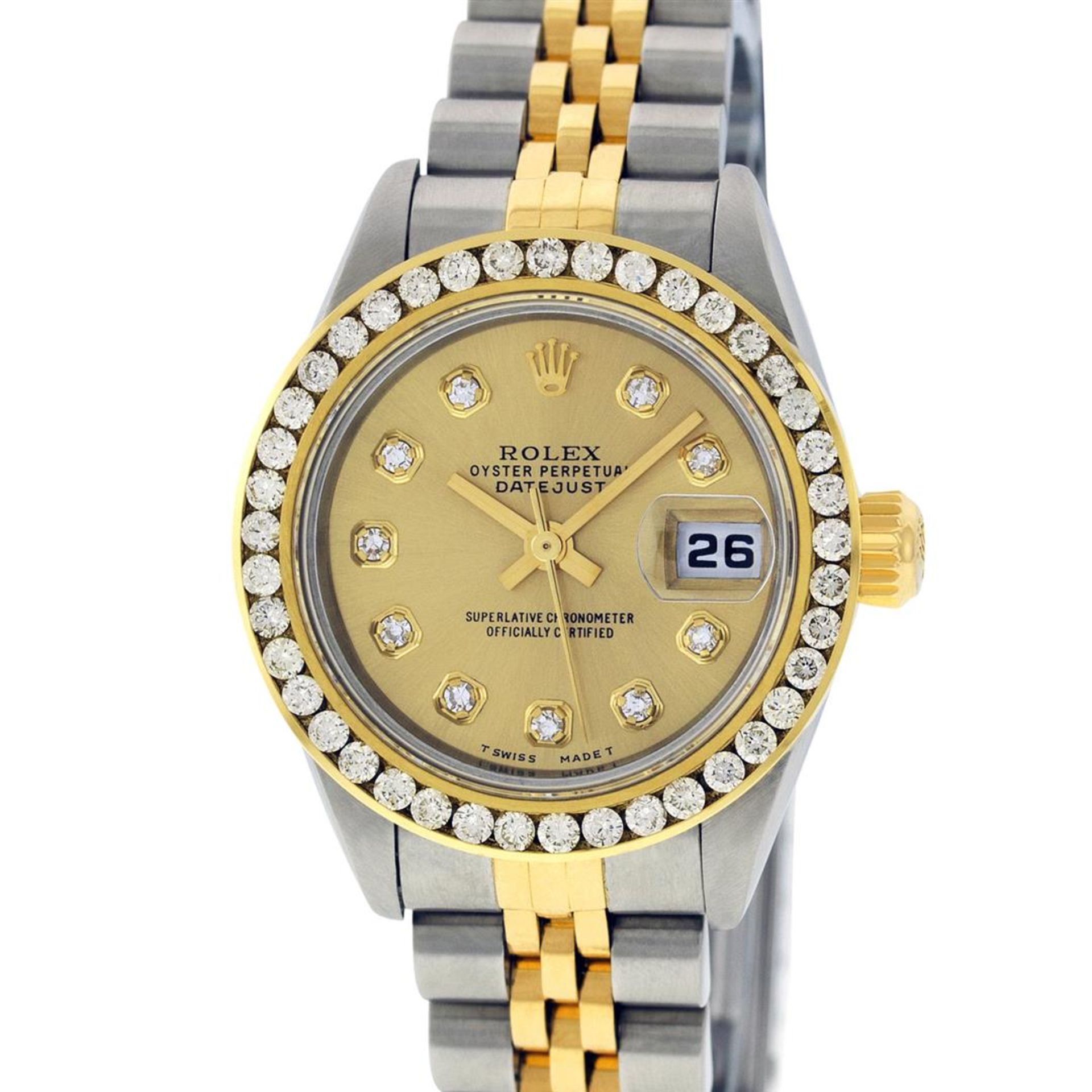 Rolex Ladies Quickset 2 Tone Champagne Channel Diamond Datejust Wristwatch - Image 2 of 9