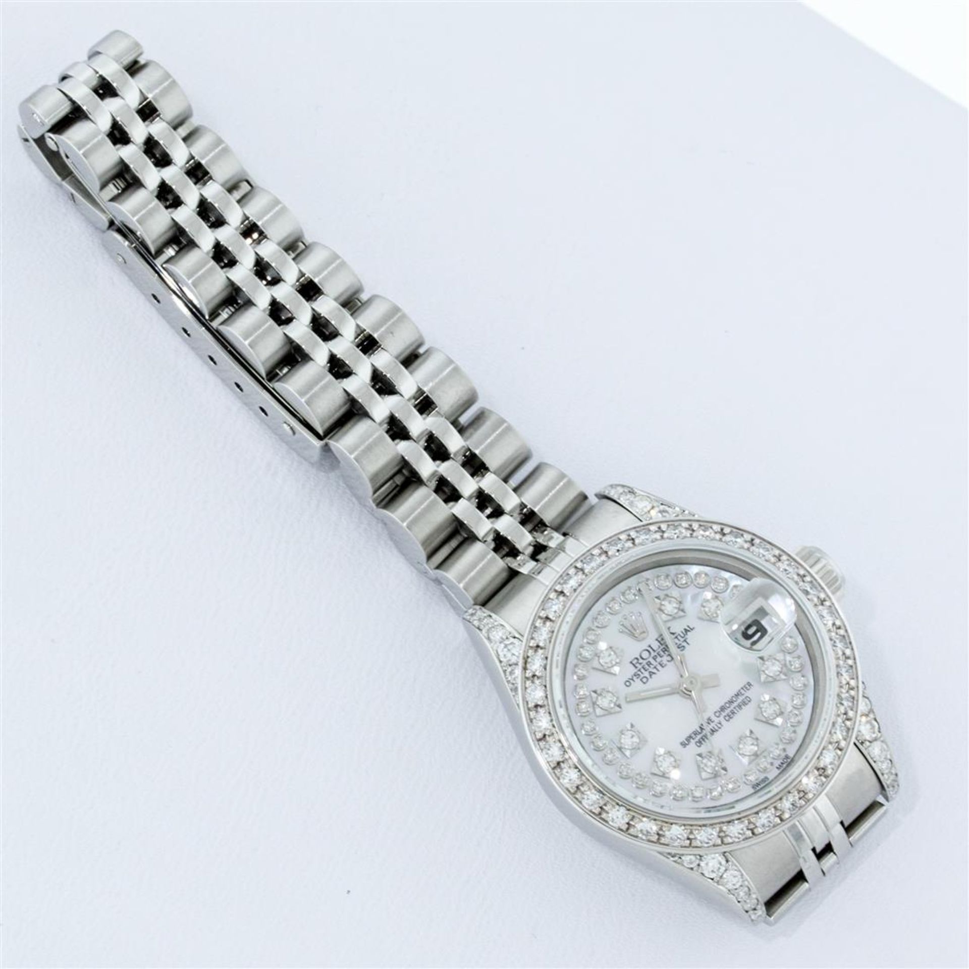 Rolex Ladies Stainless Steel Quickset Mother Of Pearl Diamond Lugs Jubilee Rolex - Image 8 of 9