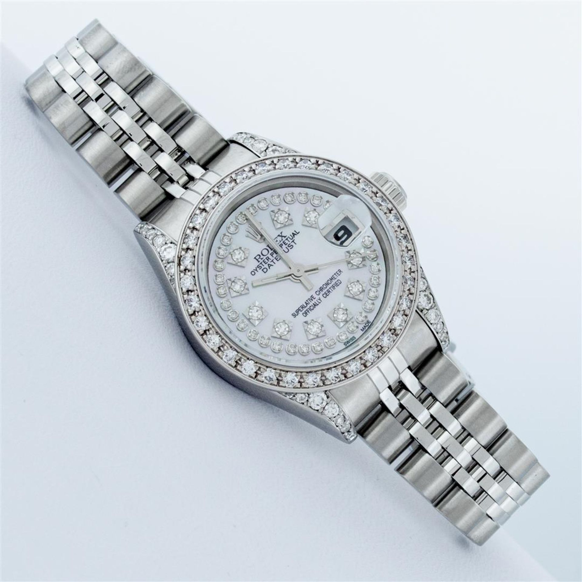 Rolex Ladies Stainless Steel Quickset Mother Of Pearl Diamond Lugs Jubilee Rolex - Image 3 of 9