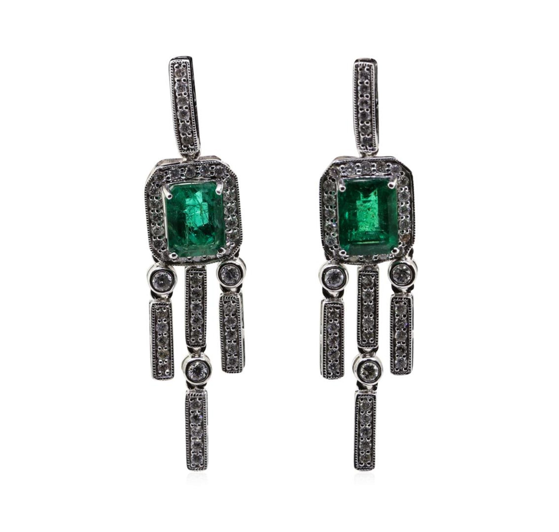 3.24ctw Emerald and Diamond Earrings - Platinum