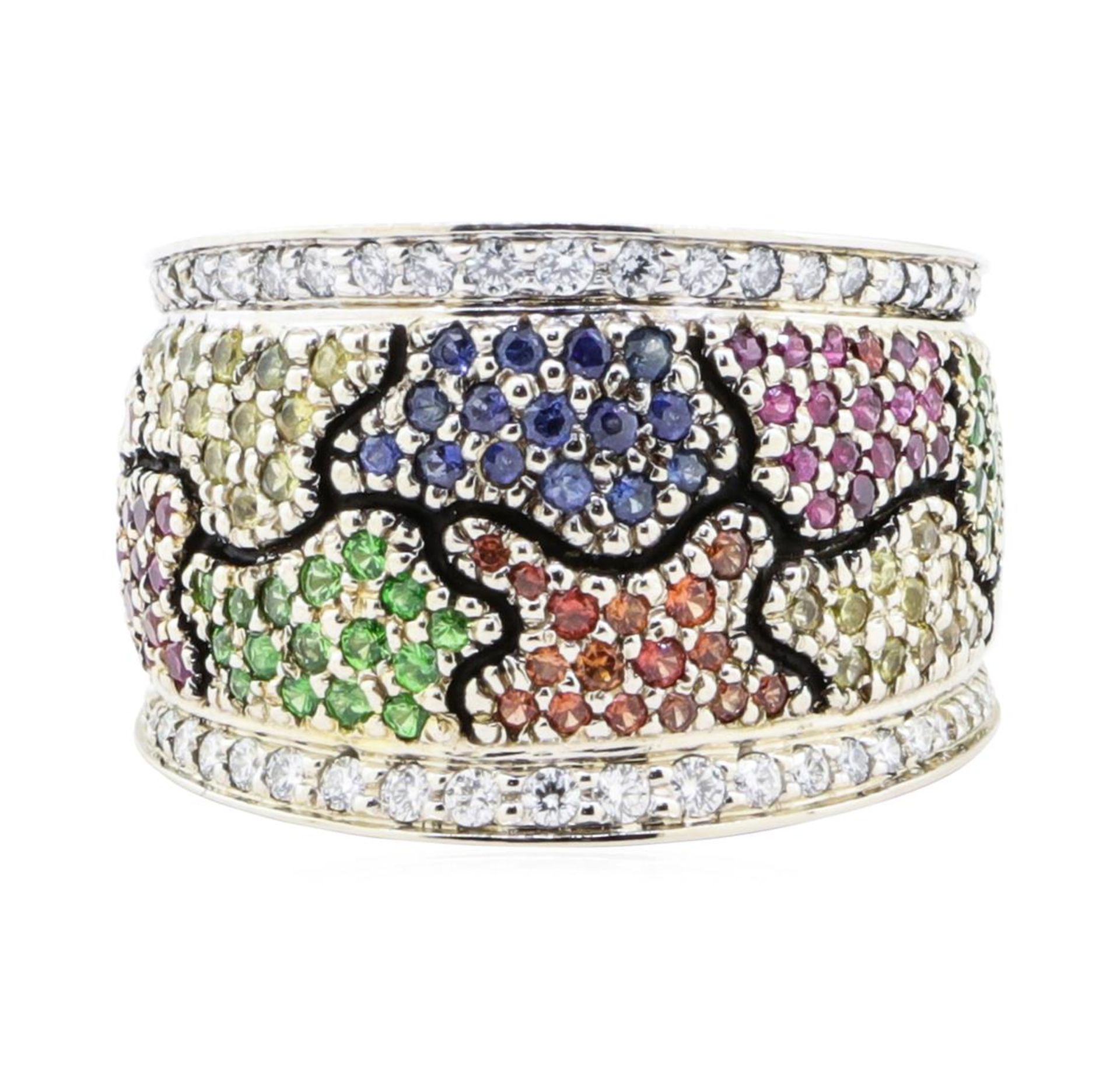 1.64 ctw Multi-colored Gemstone and Diamond Wide Band - 18KT Yellow And White Go - Image 2 of 6