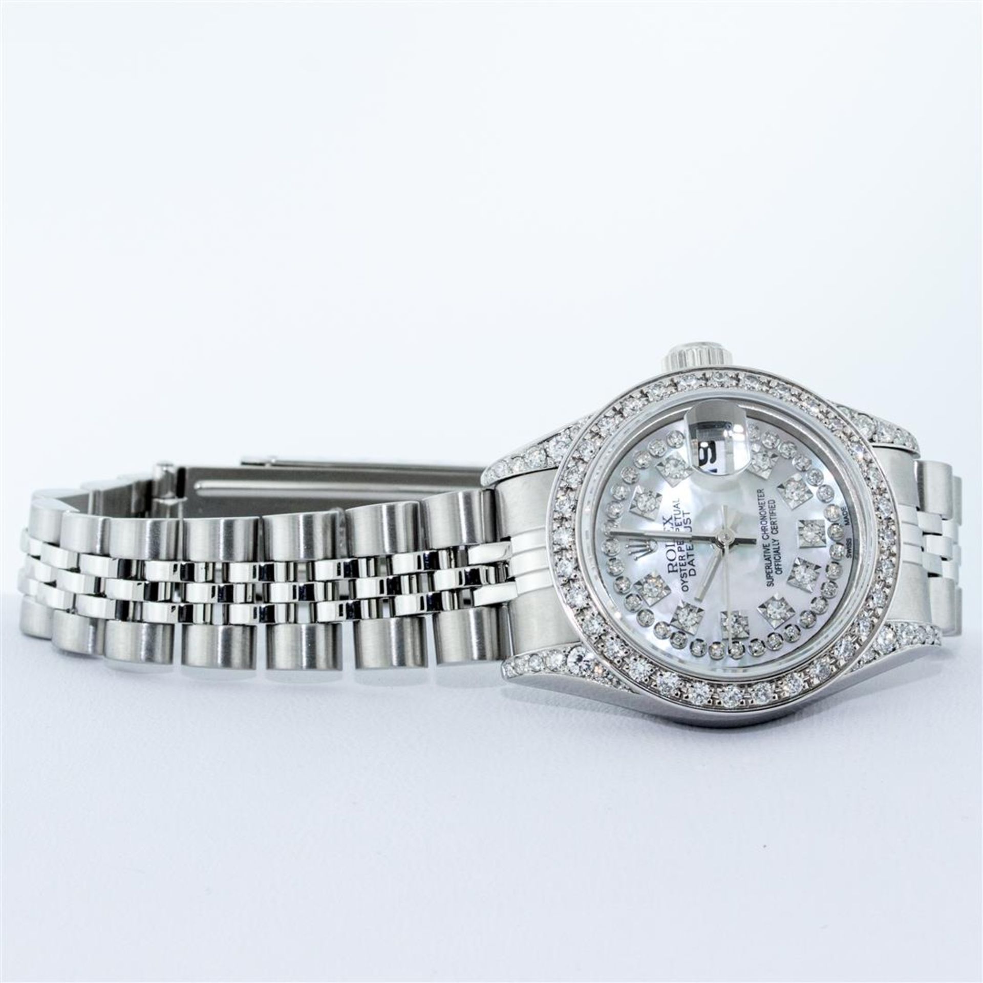 Rolex Ladies Stainless Steel Quickset Mother Of Pearl Diamond Lugs Jubilee Rolex - Image 4 of 9