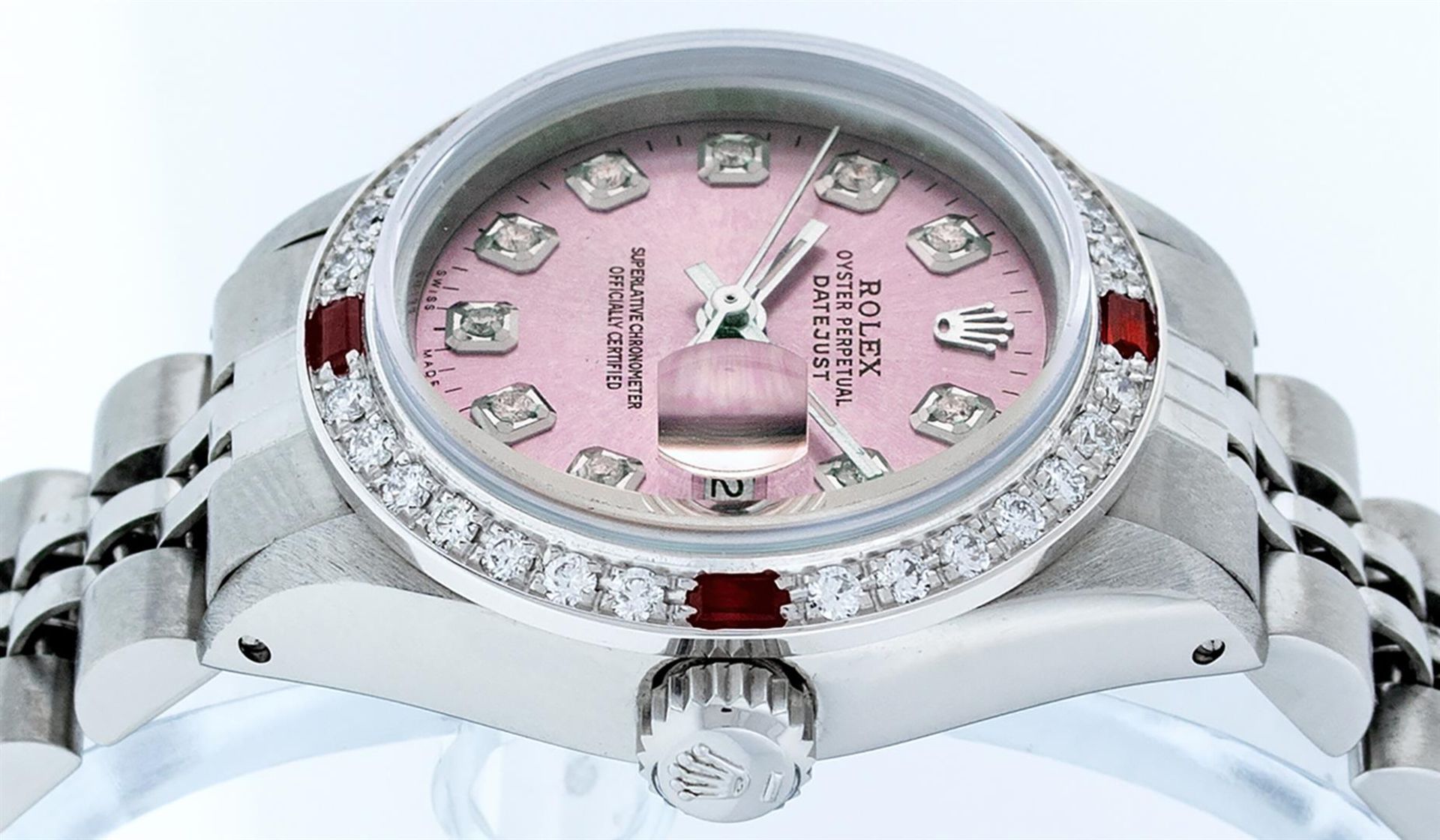 Rolex Ladies Stainless Steel Pink Diamond & Ruby 26MM Datejust Wristwatch - Image 3 of 9