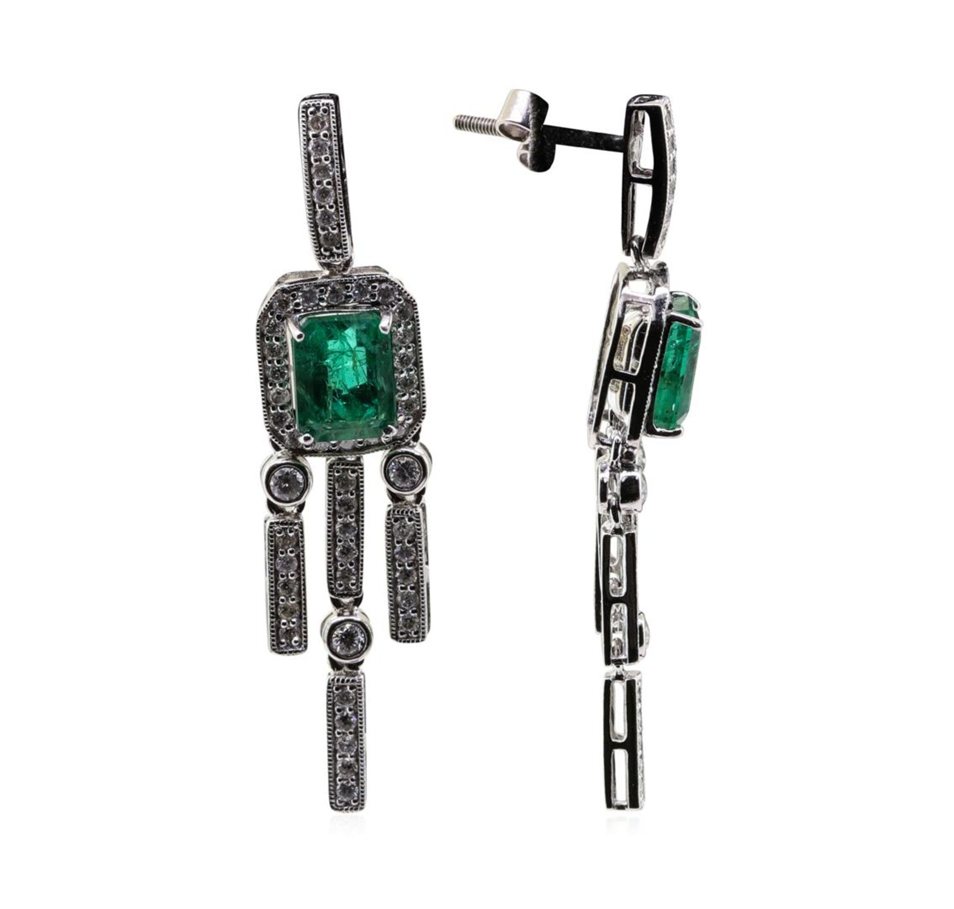 3.24ctw Emerald and Diamond Earrings - Platinum - Image 2 of 3