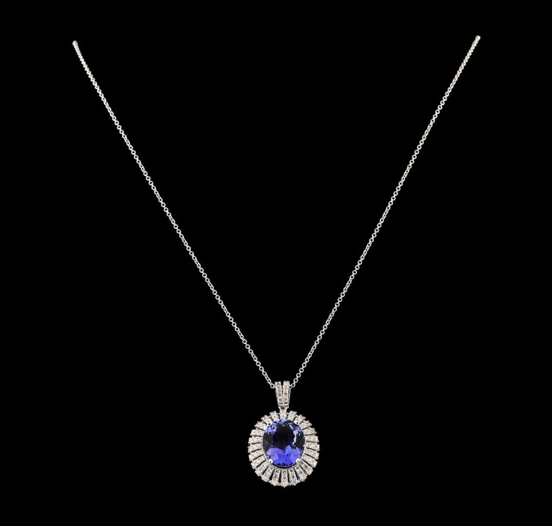 6.81 ctw Tanzanite and Diamond Pendant With Chain - 14KT White Gold