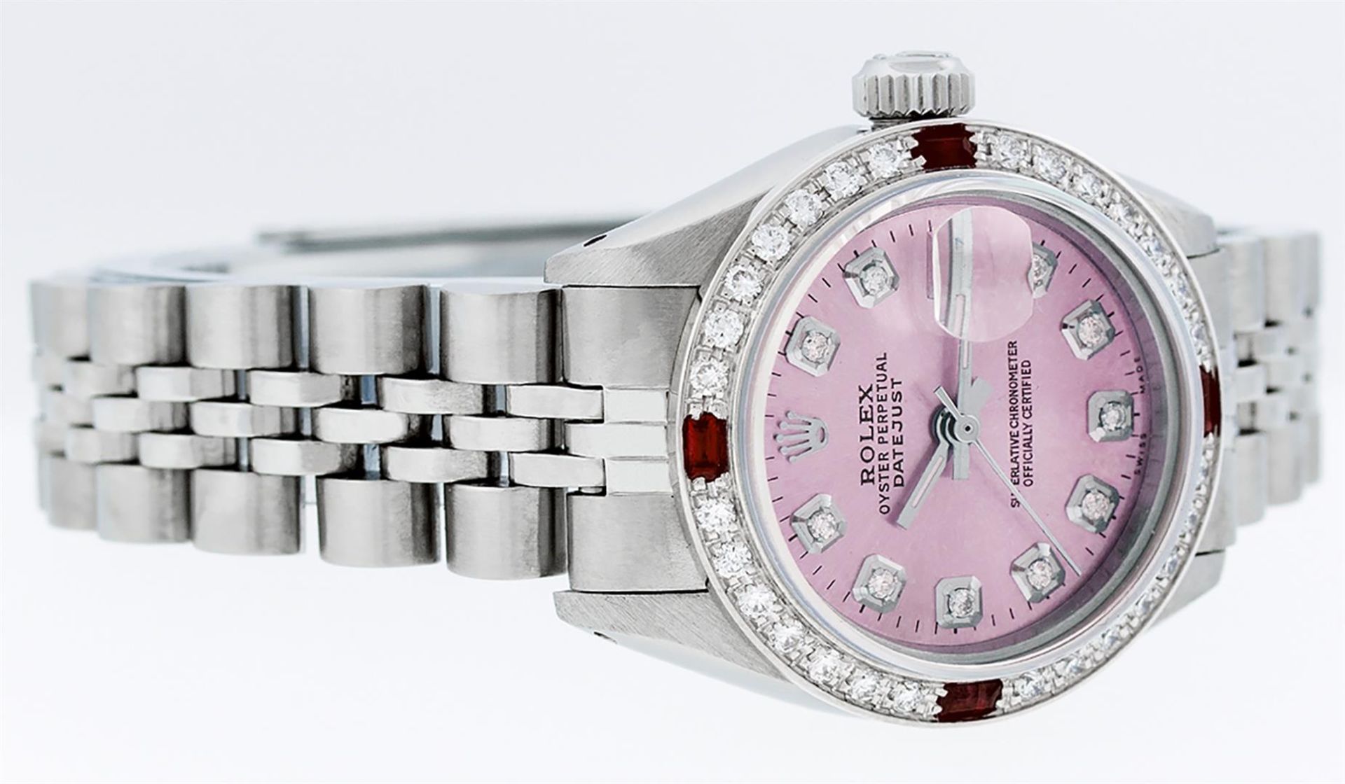 Rolex Ladies Stainless Steel Pink Diamond & Ruby 26MM Datejust Wristwatch - Image 5 of 9