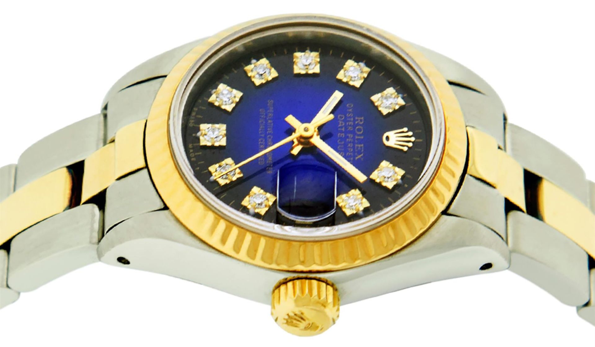 Rolex Ladies 2 Tone Blue Vignette Diamond Datejust Wristwatch - Image 4 of 9