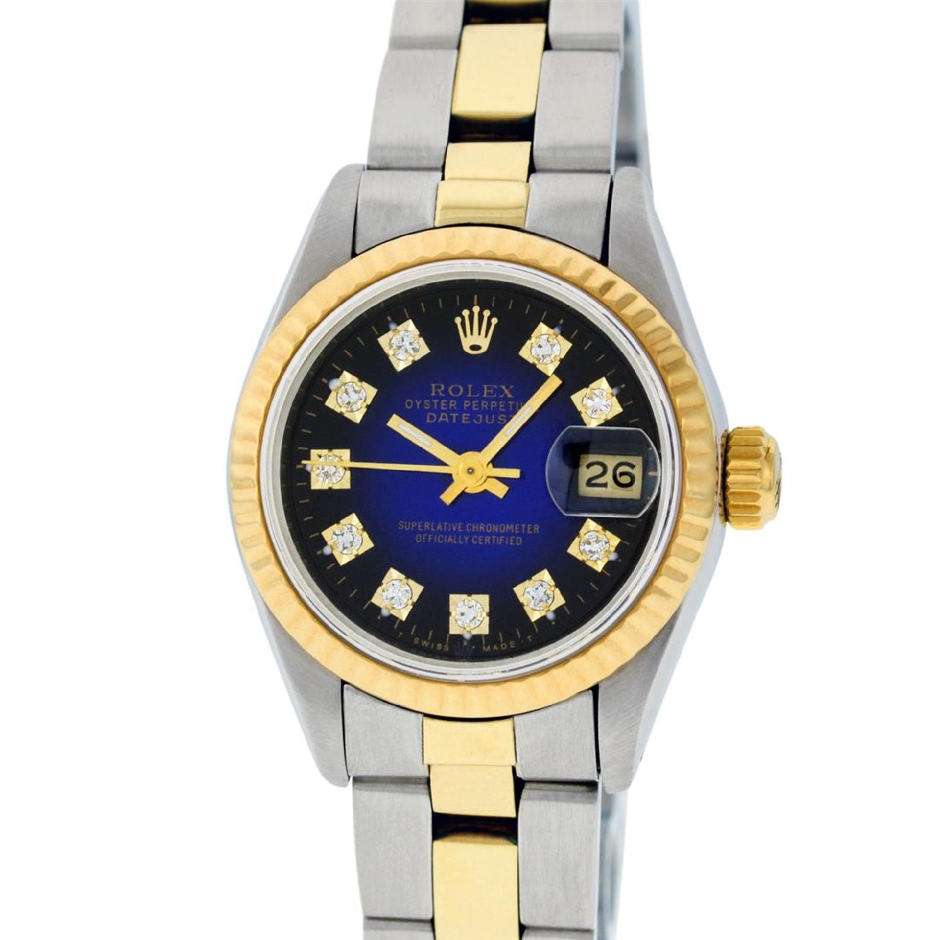 Rolex Ladies 2 Tone Blue Vignette Diamond Datejust Wristwatch - Image 3 of 9