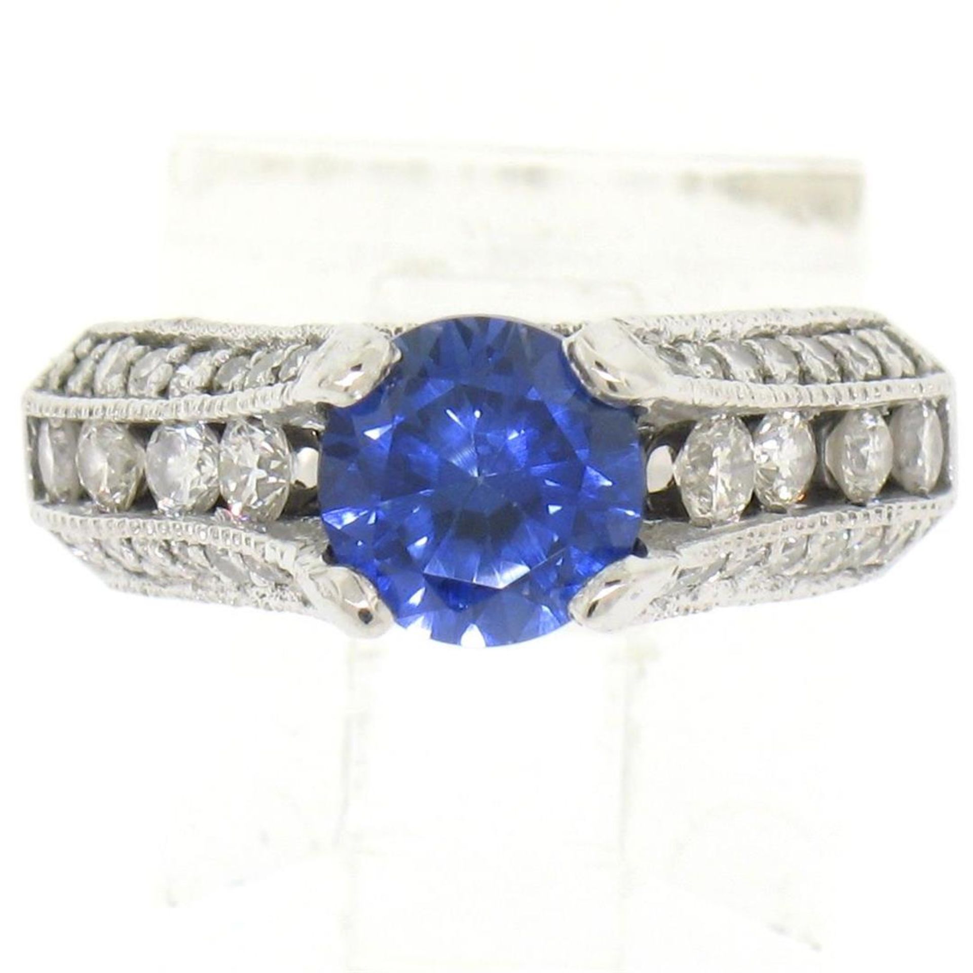 14k White Gold 2.50 ctw FINE Tanzanite Solitaire Round Diamond Open Milgrain Rin - Image 3 of 9