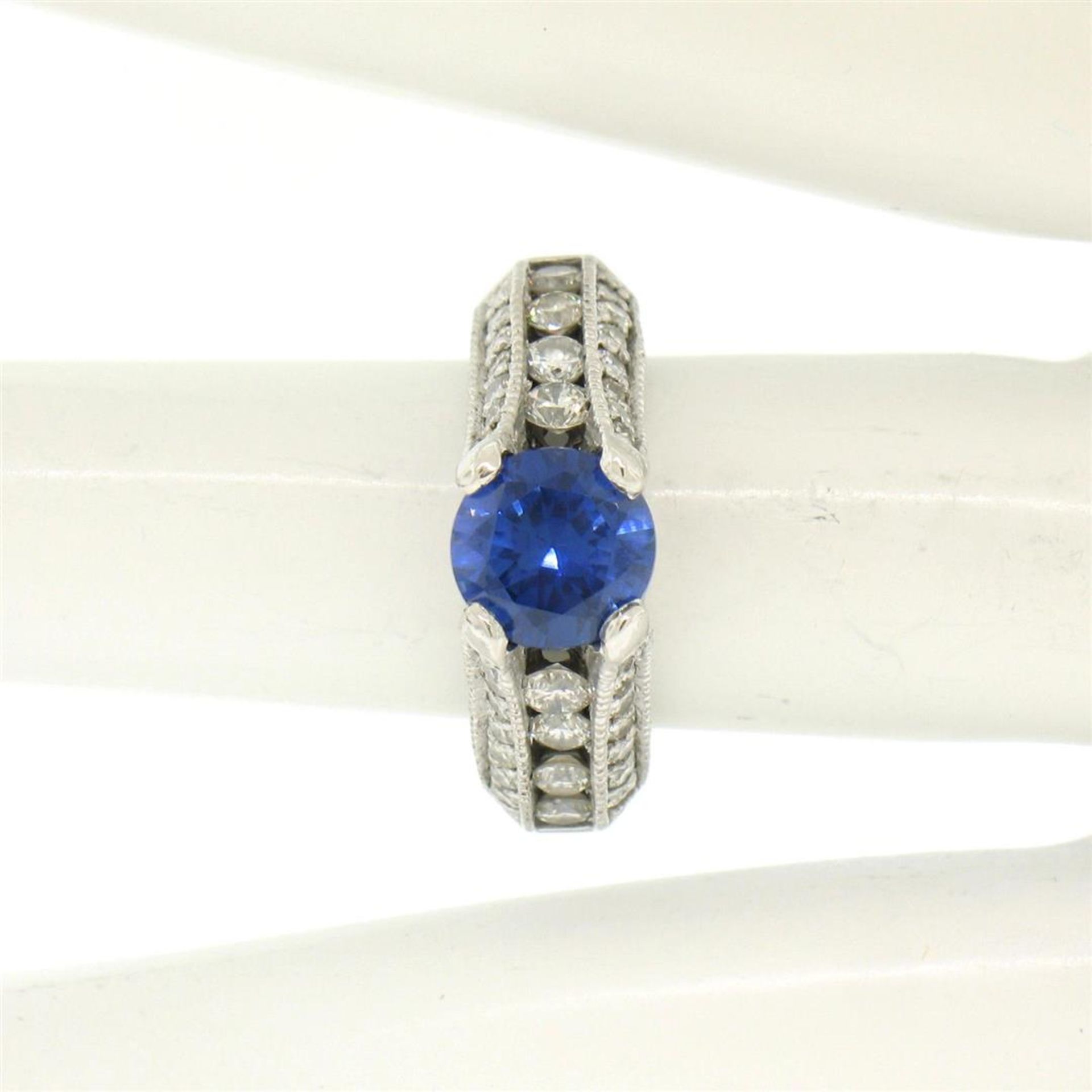 14k White Gold 2.50 ctw FINE Tanzanite Solitaire Round Diamond Open Milgrain Rin - Image 9 of 9