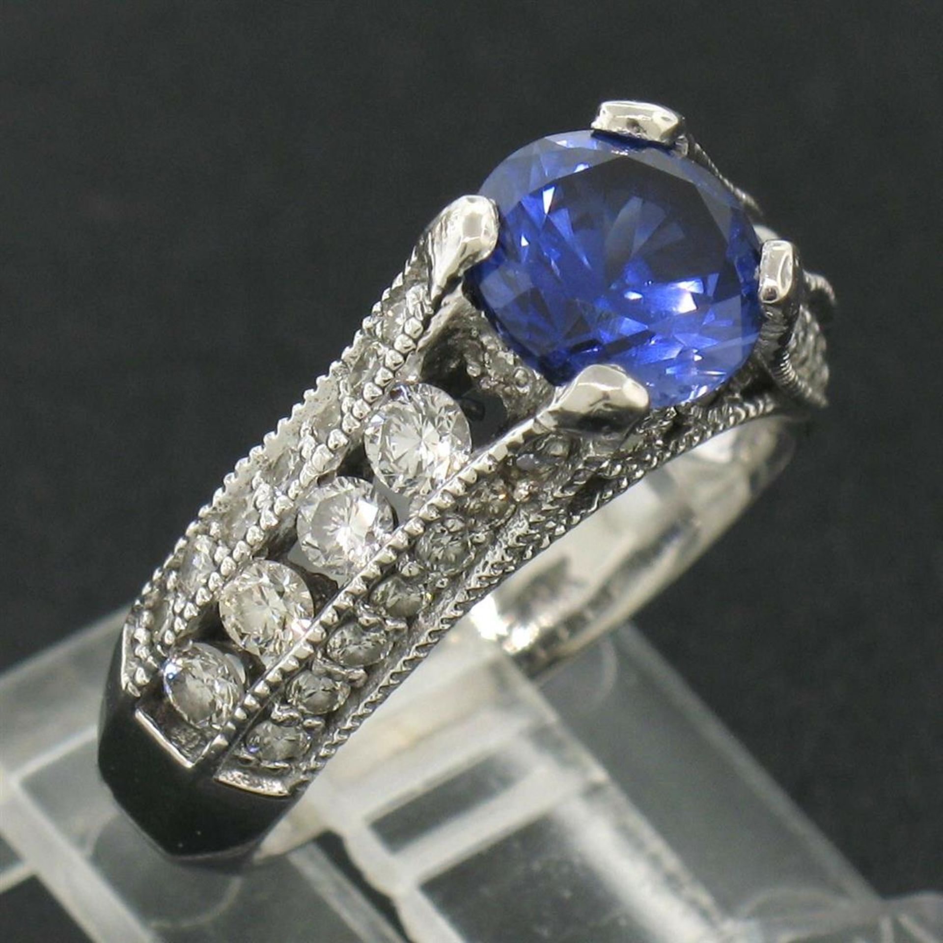 14k White Gold 2.50 ctw FINE Tanzanite Solitaire Round Diamond Open Milgrain Rin - Image 2 of 9