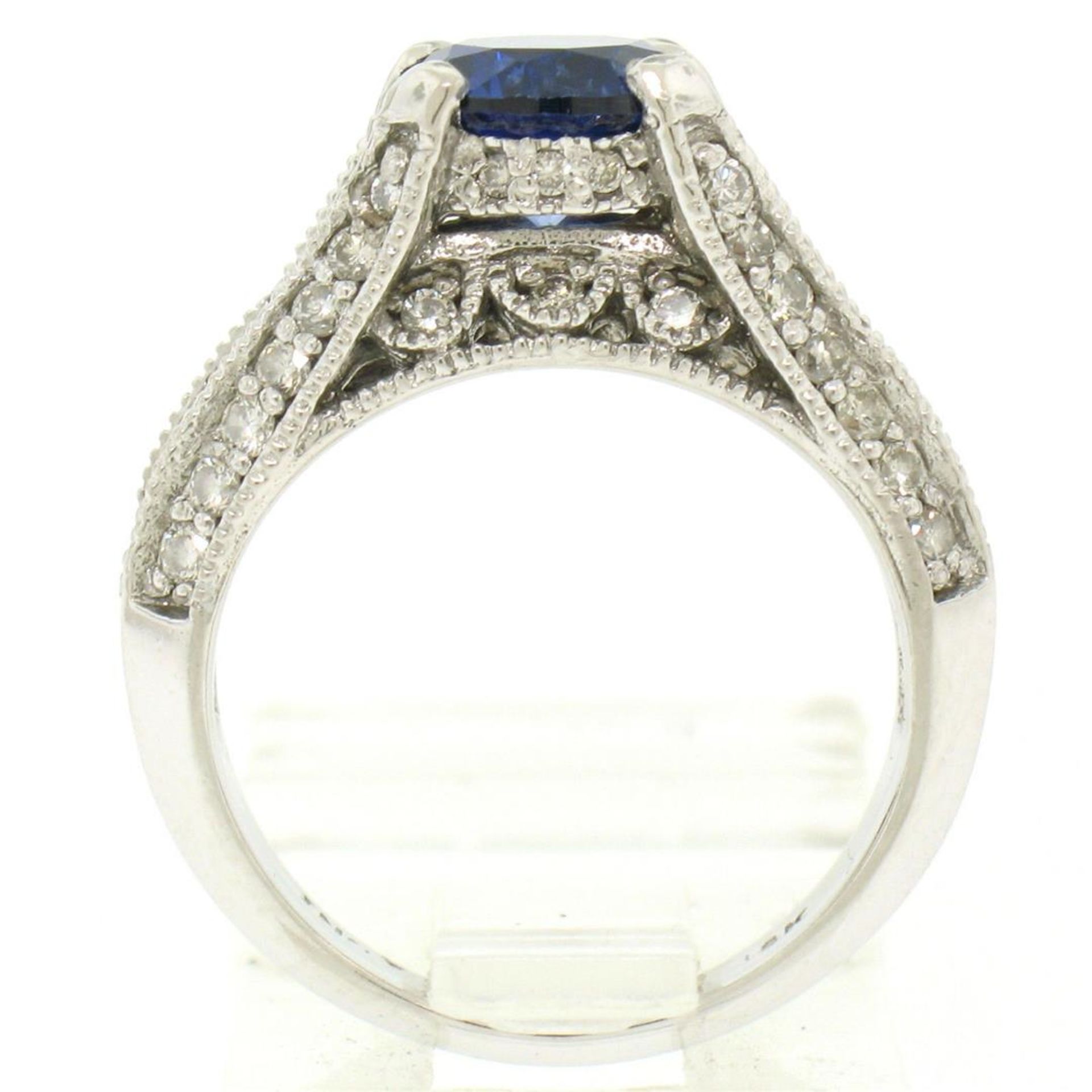 14k White Gold 2.50 ctw FINE Tanzanite Solitaire Round Diamond Open Milgrain Rin - Image 6 of 9