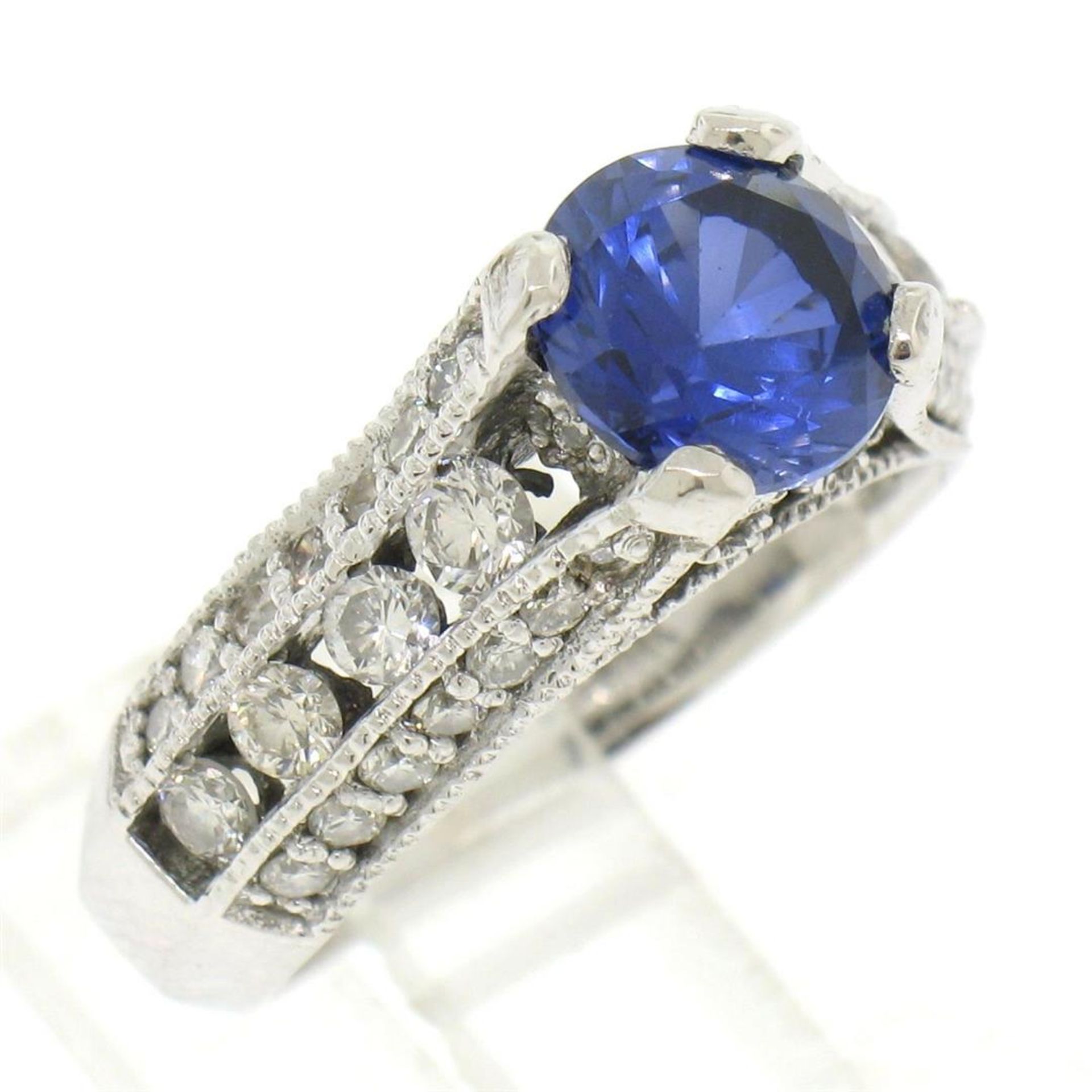 14k White Gold 2.50 ctw FINE Tanzanite Solitaire Round Diamond Open Milgrain Rin