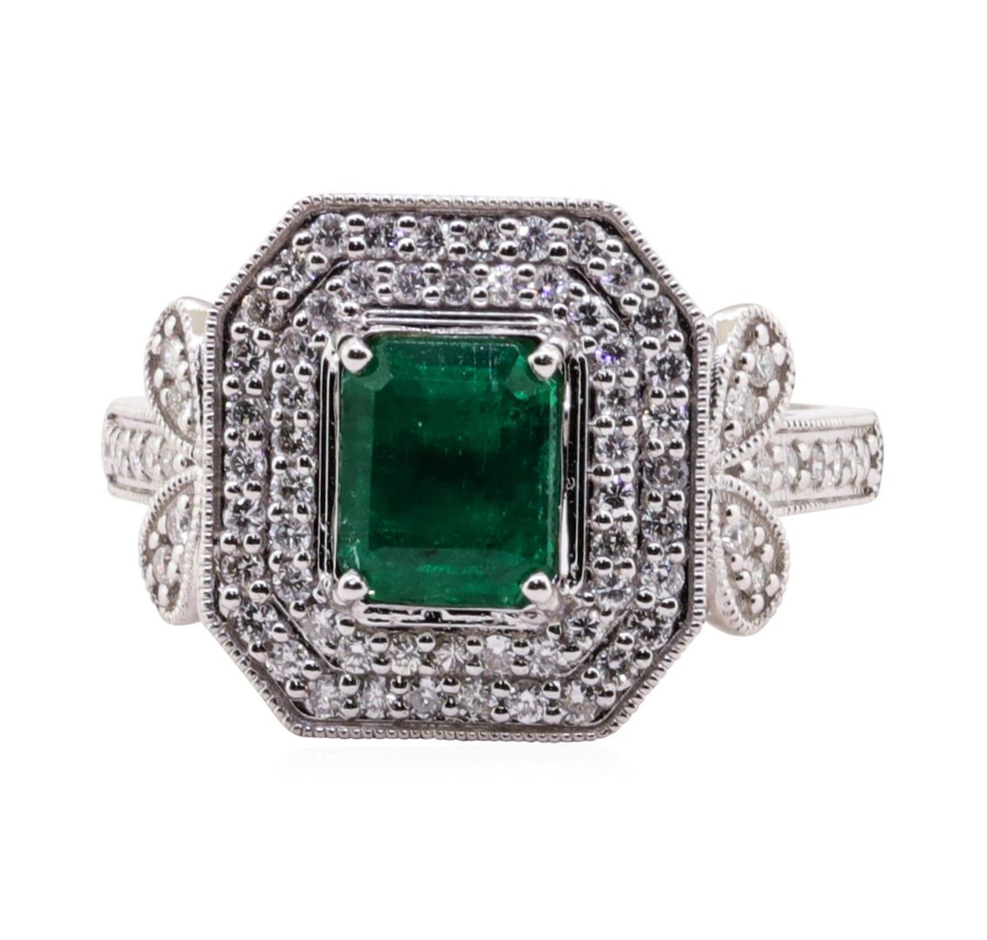 1.15ct Emerald and Diamond Ring - 18KT White Gold