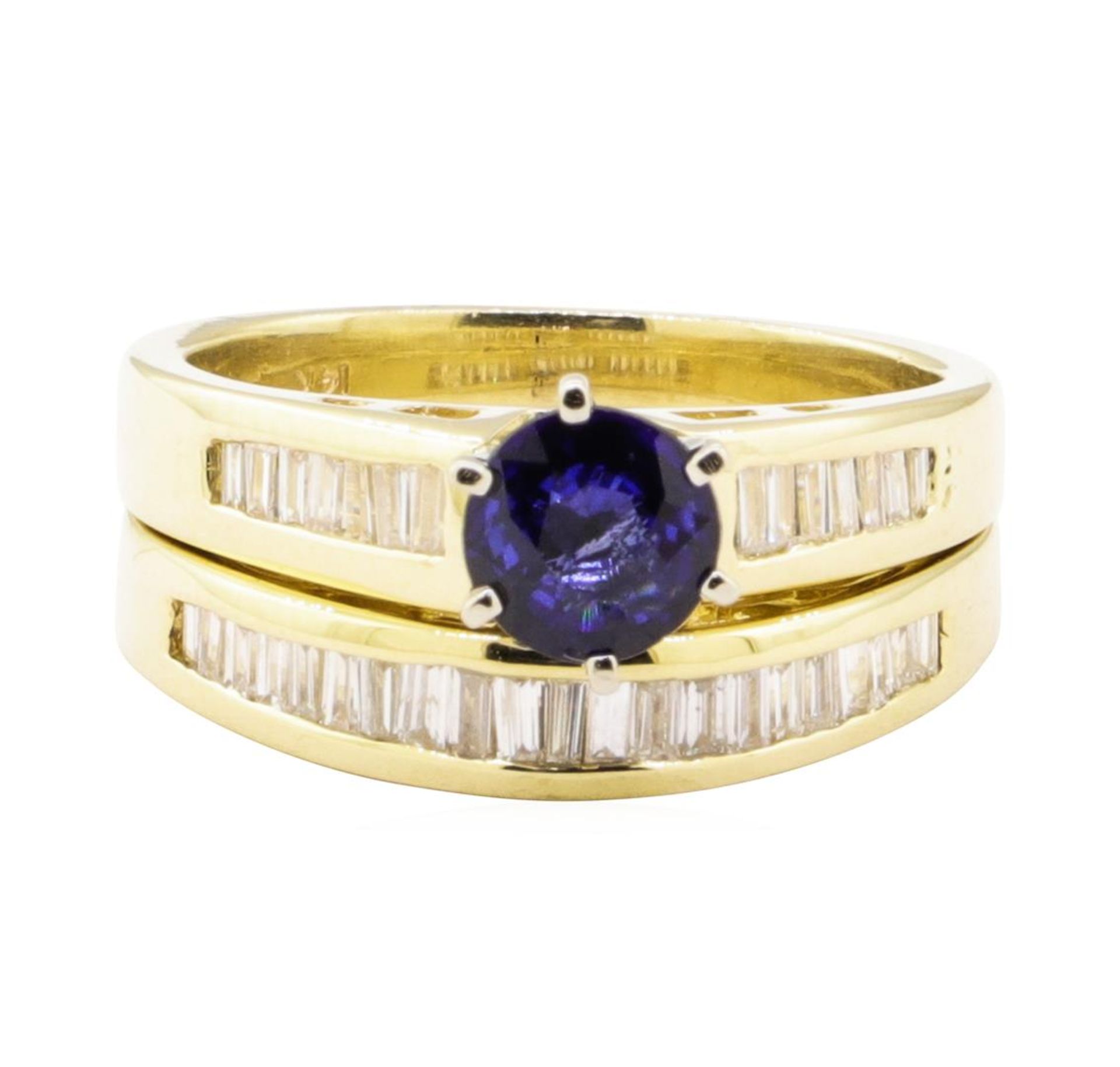 1.25 ctw Blue Sapphire And Diamond Ring And Band - 14KT Yellow Gold - Image 2 of 4