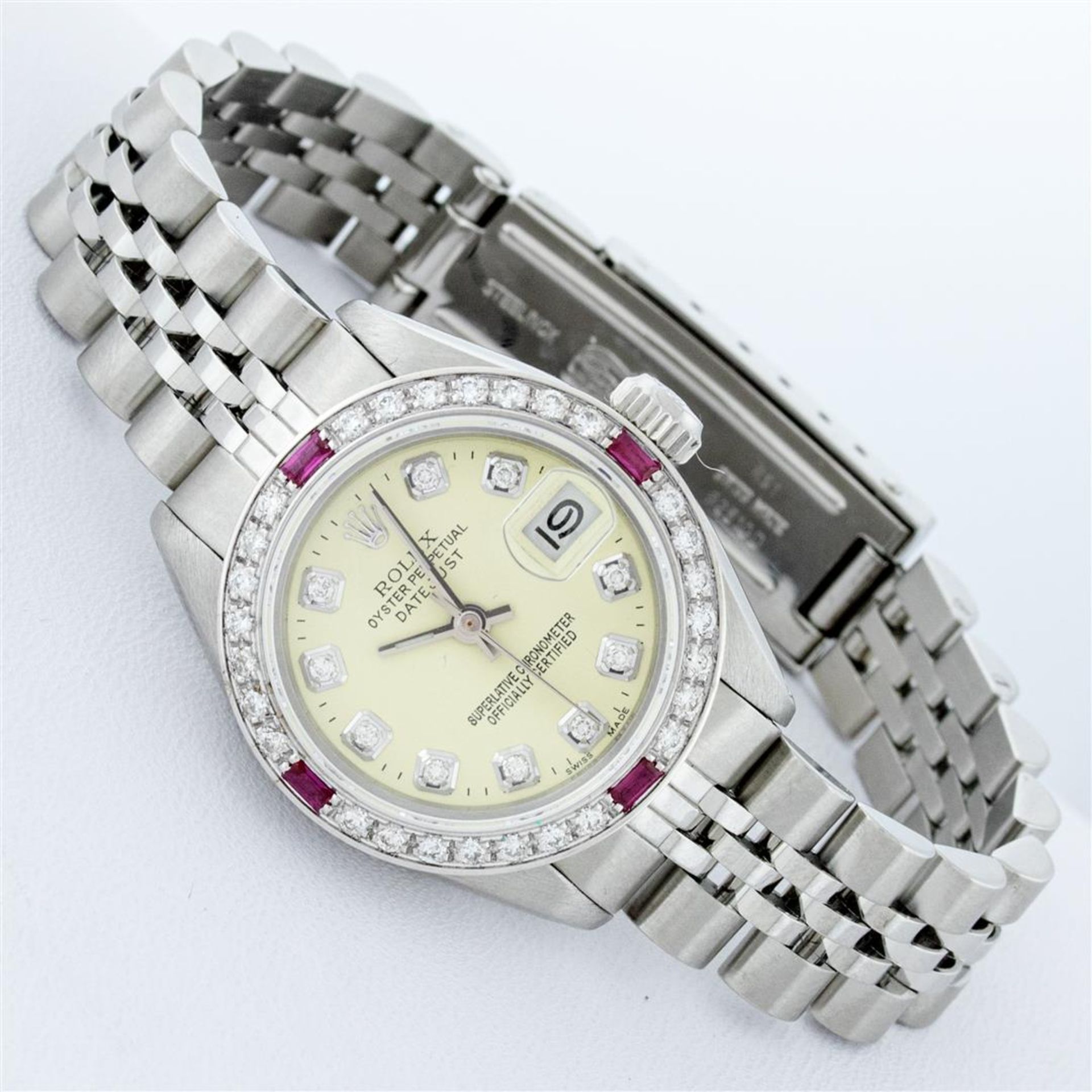 Rolex Ladies Stainless Steel Yellow Diamond & Ruby 26MM Datejust Wristwatch - Image 3 of 9