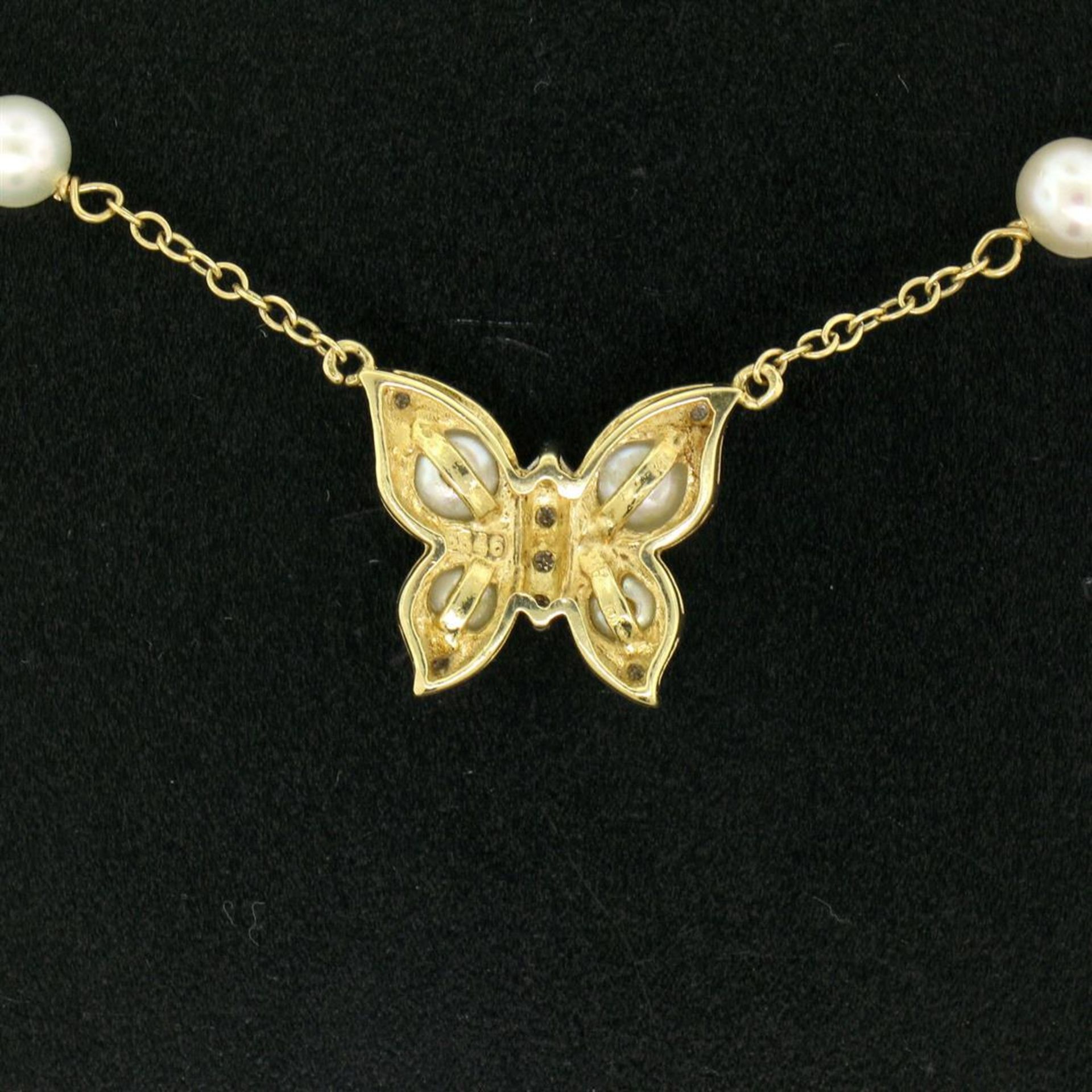 14K Yellow Gold Pearl & Diamond Butterfly Pendant Necklace w/ Pearl By the Yard - Image 7 of 7