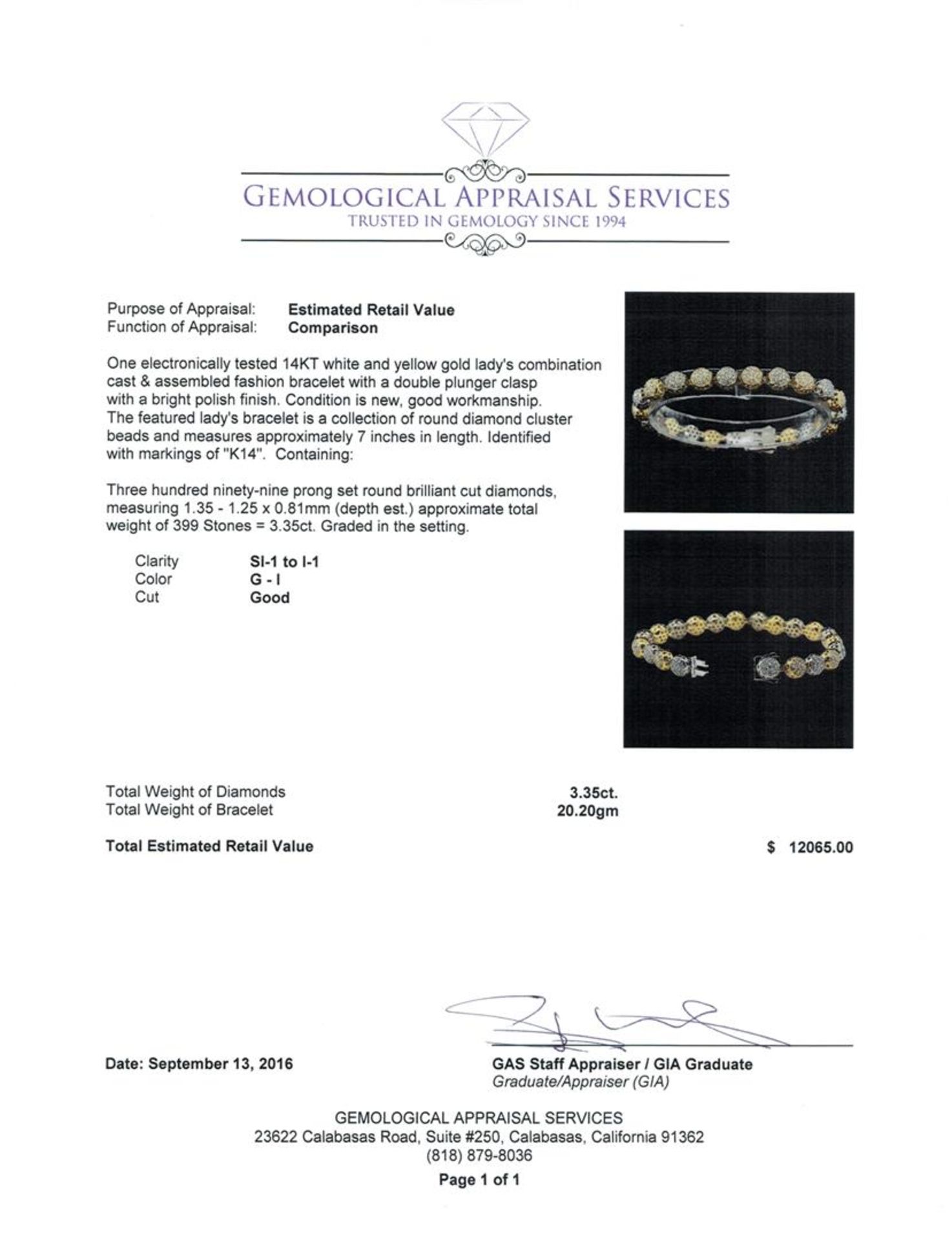 3.35 ctw Diamond Bracelet - 14KT White and Yellow Gold - Image 4 of 4