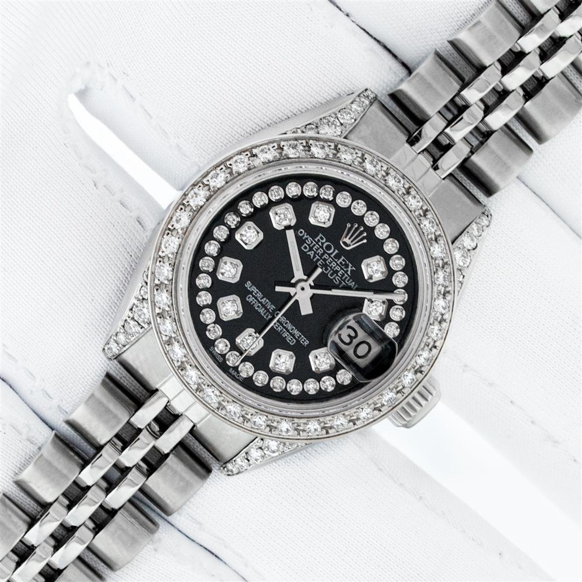 Rolex Ladies Stainless Steel 26MM Black Diamond Lugs Datejust Wristwatch Service - Image 2 of 9
