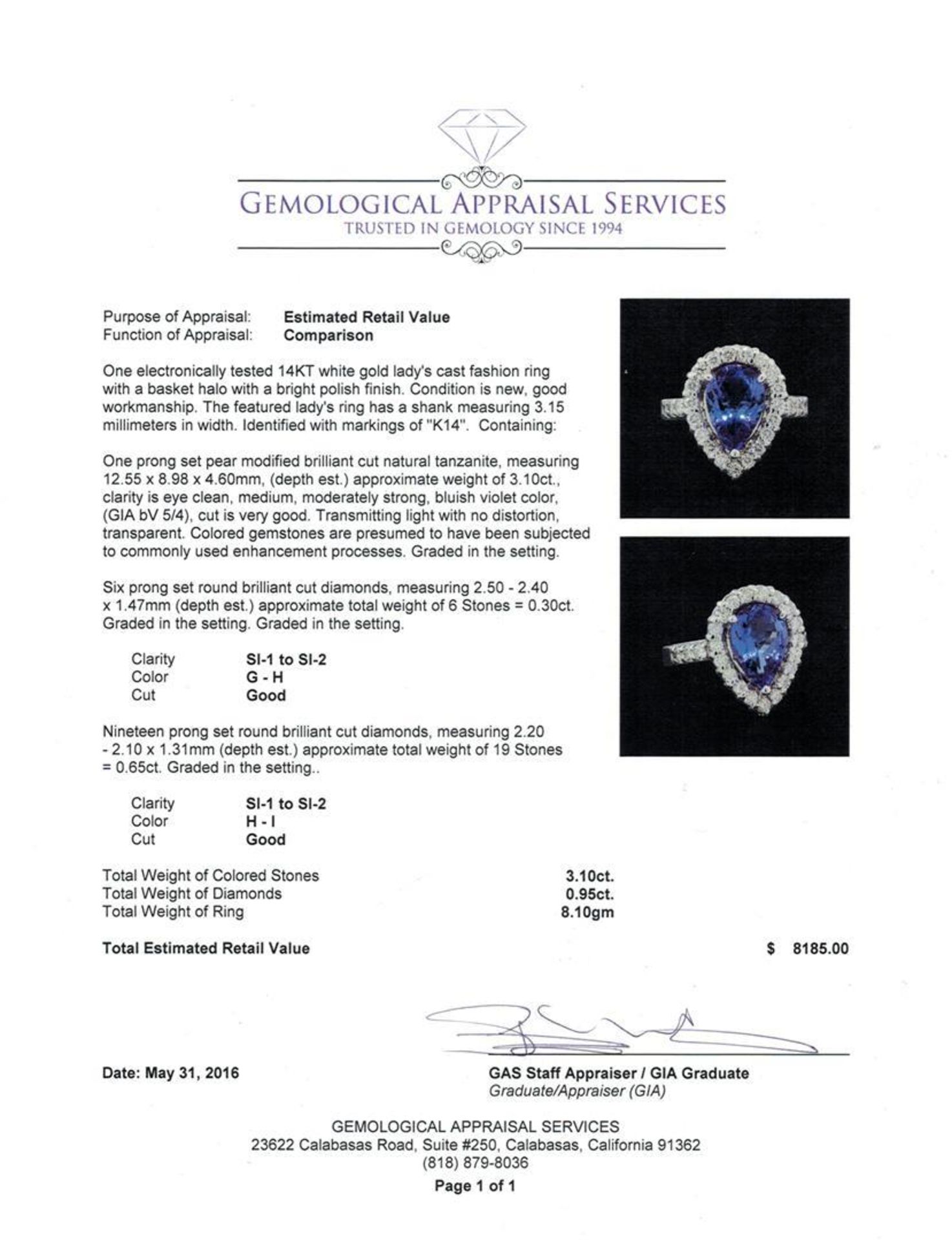 3.10ct Tanzanite and Diamond Ring - 14KT White Gold - Image 5 of 5