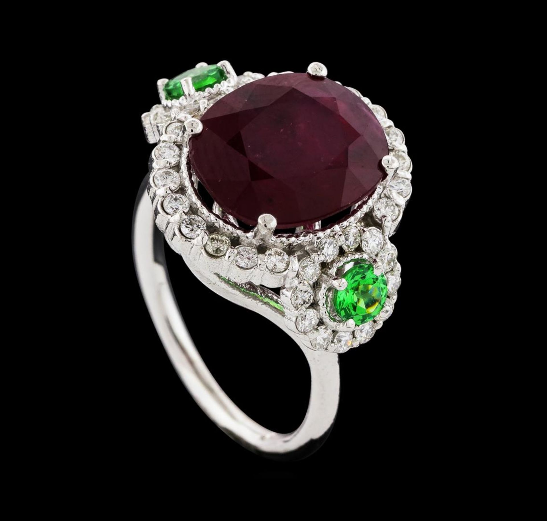 5.91 ctw Ruby, Tsavorite, and Diamond Ring - 14KT White Gold - Image 4 of 4