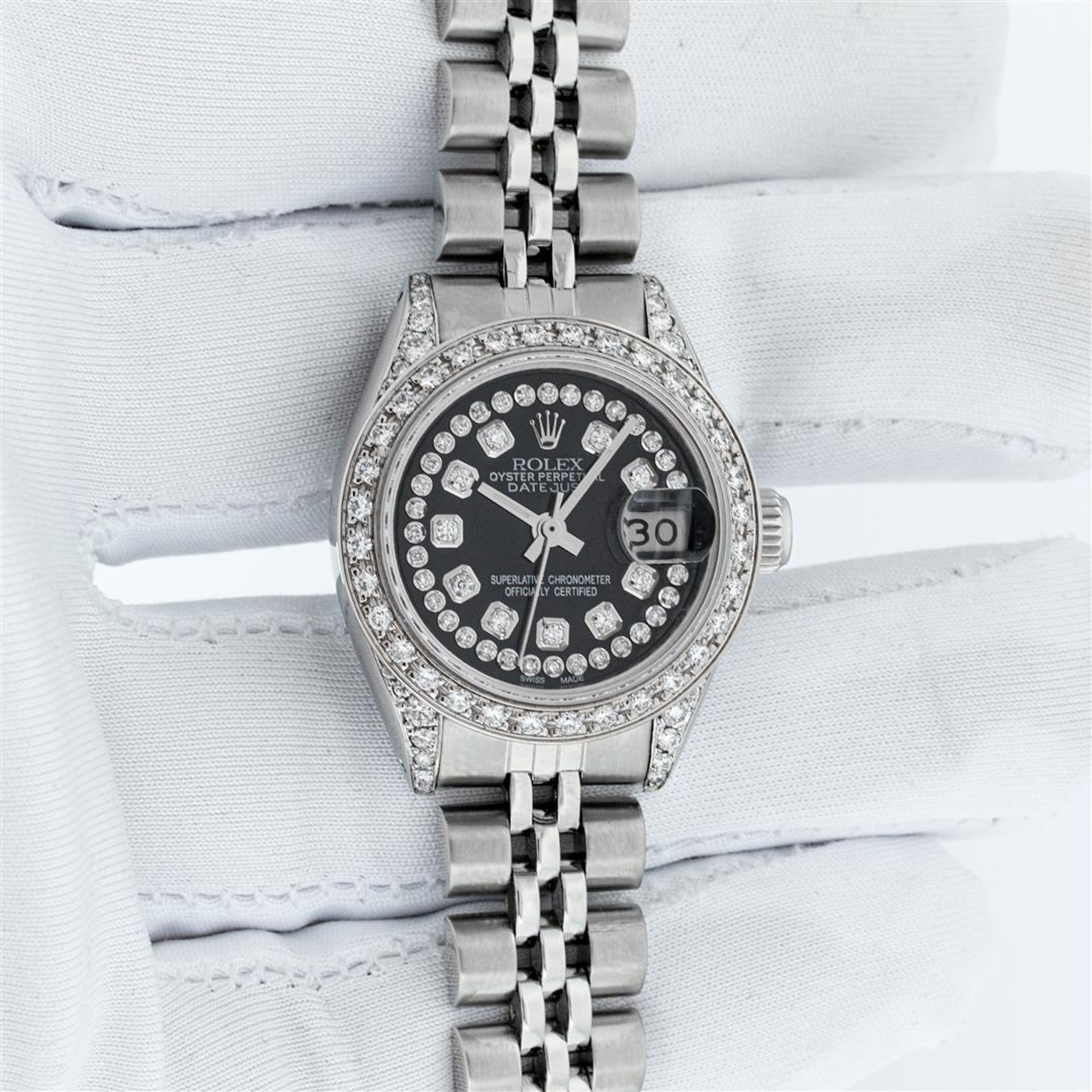 Rolex Ladies Stainless Steel 26MM Black Diamond Lugs Datejust Wristwatch Service - Image 3 of 9