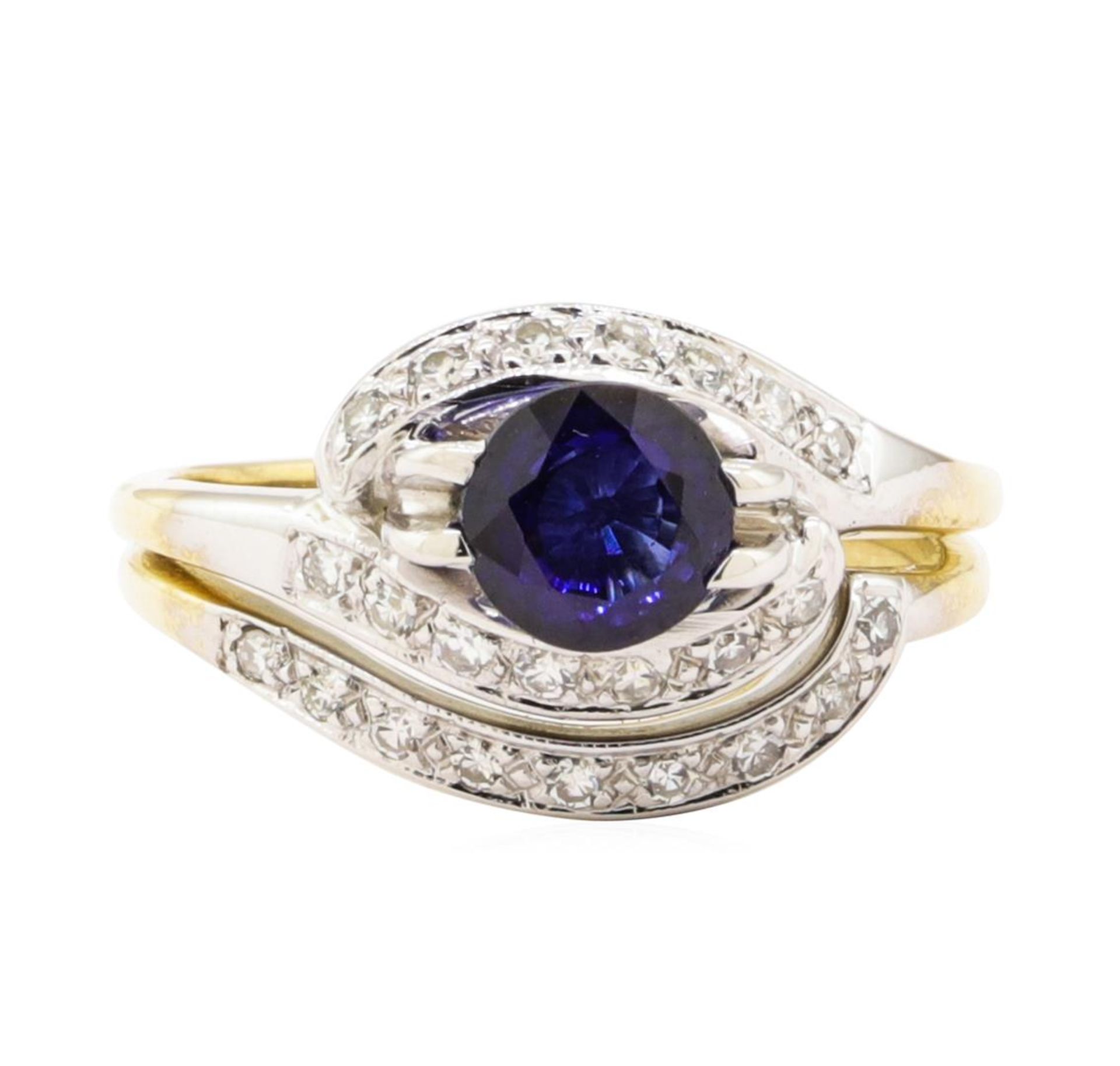 1.28 ctw Blue Sapphire And Diamond Ring And Attached Band - 14KT Yellow Gold - Image 2 of 5